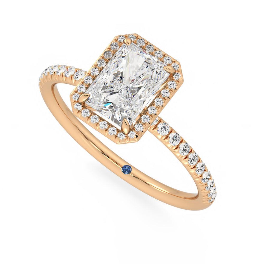 Classic Halo Radiant Cut Moissanite Engagement Ring with Hidden Anniversary Stone - Elegant Wedding Jewelry for Proposals, Anniversaries & Special Occasions