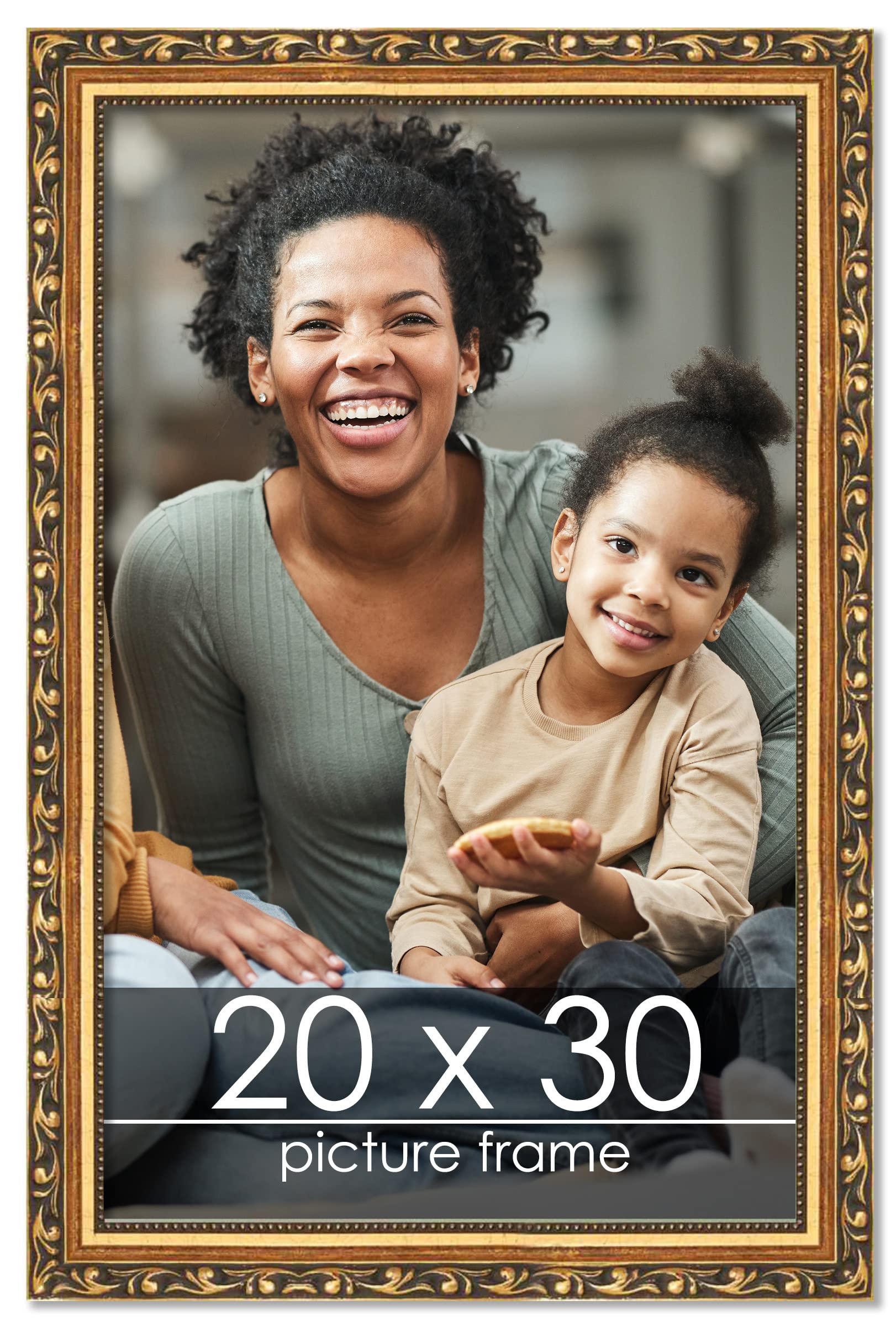 20x30 Traditional Gold Wood Picture Frame with UV Acrylic, Foam Backing & Hanging Kit - Perfect for Posters, Art Prints, and Home Decor - Wall Display for Living Room, Bedroom, or Office