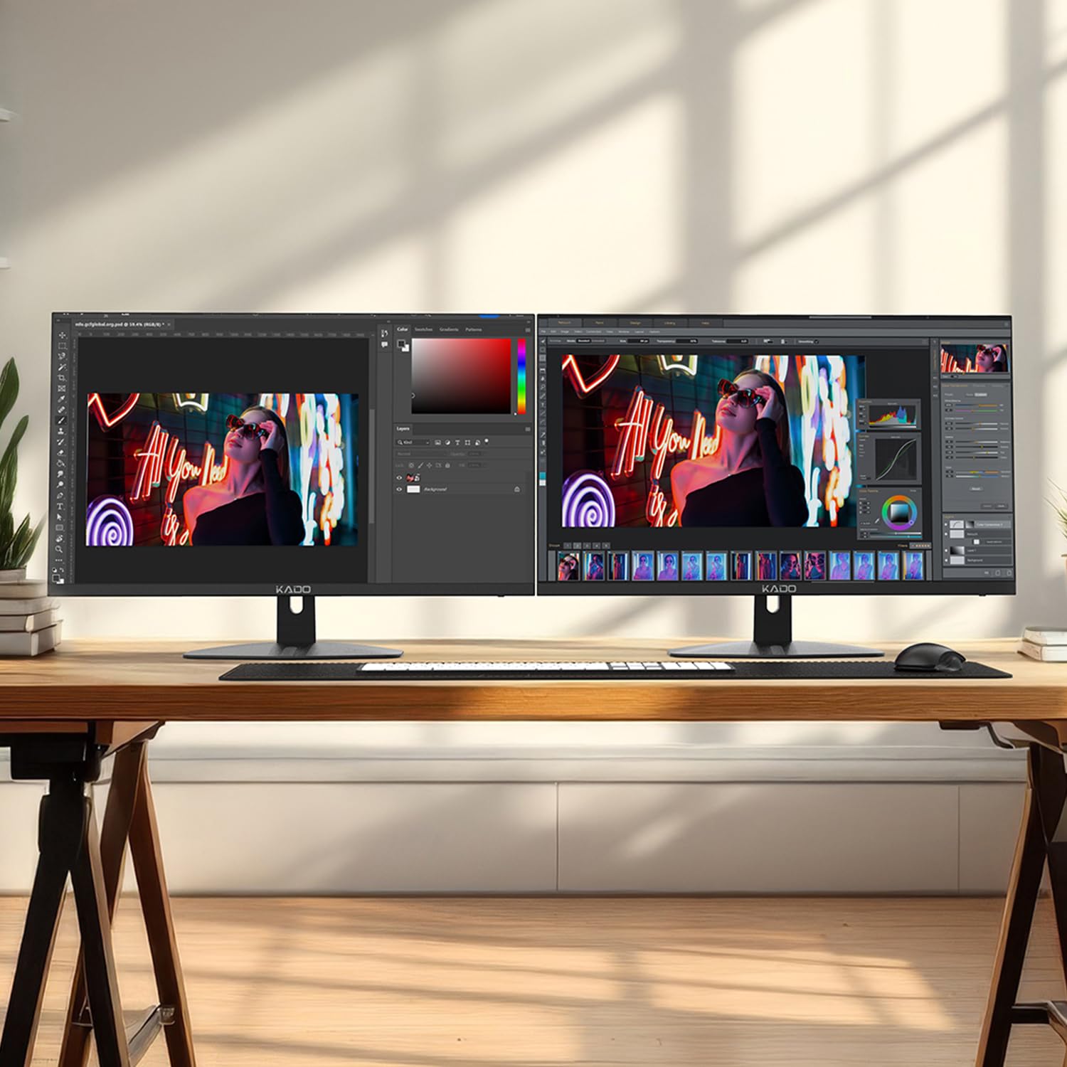 Kado E27 Dual Series 27-Inch Computer Monitors 2-Pack - 1920x1080 Full HD, 75Hz, VESA Mount, HDMI, Built-in Speakers for Office Work & Gaming - Perfect Dual Monitor Setup for Home Office & Workstation