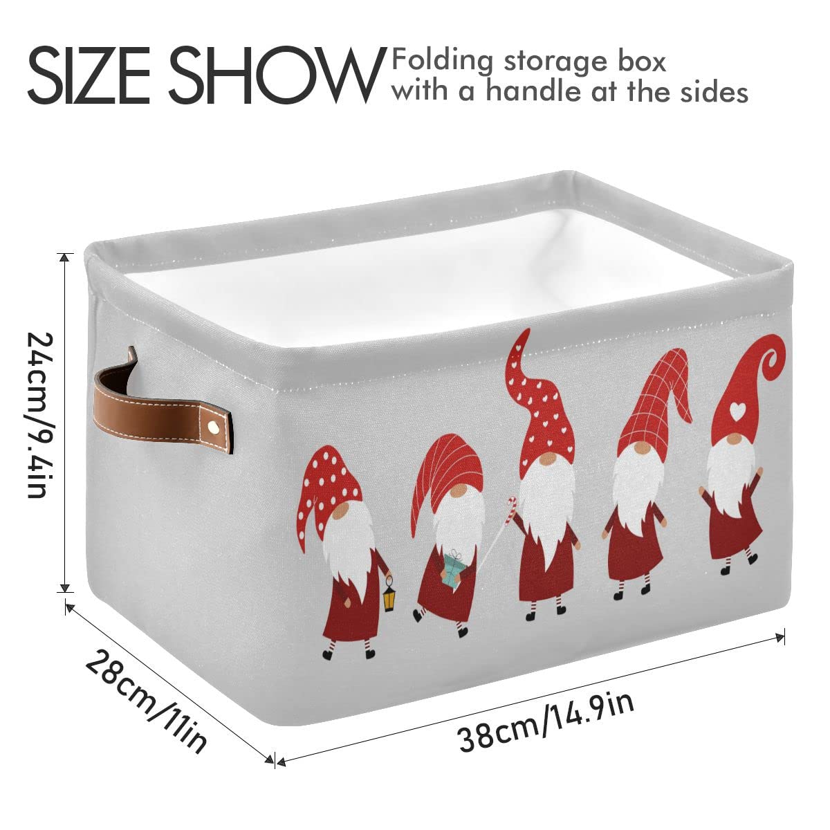 Christmas Valentine's Gnomes Rectangular Storage Bin Basket with Handles - Toy Storage Organizer for Kids, Pets, Laundry & Closet Organization - Perfect for Holiday Decor, Playroom & Bedroom Storage