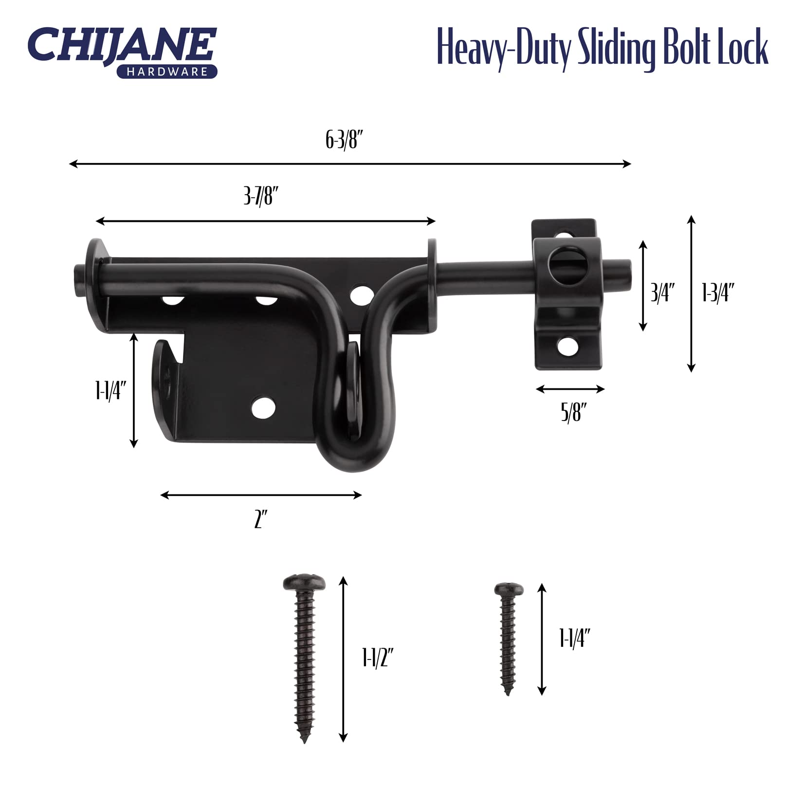 Heavy Duty Slide Bolt Gate Latch with Padlock Hole - Outdoor Sliding Door Lock for Wooden Fences, Barn Doors, Sheds & Garden Gates - Black Finish - Secure Your Backyard, Farm or Patio with Durable Gate Hardware