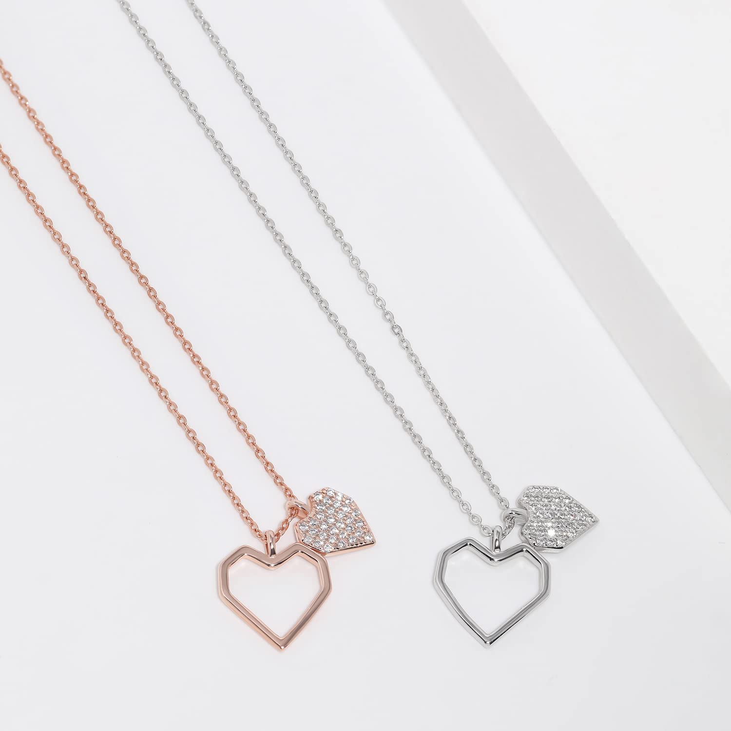 Meissa Hollow Heart Pendant Necklace for Women - Rose Gold Plated Double Love Friendship Necklace, Elegant Gift for Mother's Day, Valentine's Day & Anniversary | Perfect for Date Nights, Weddings & Special Occasions