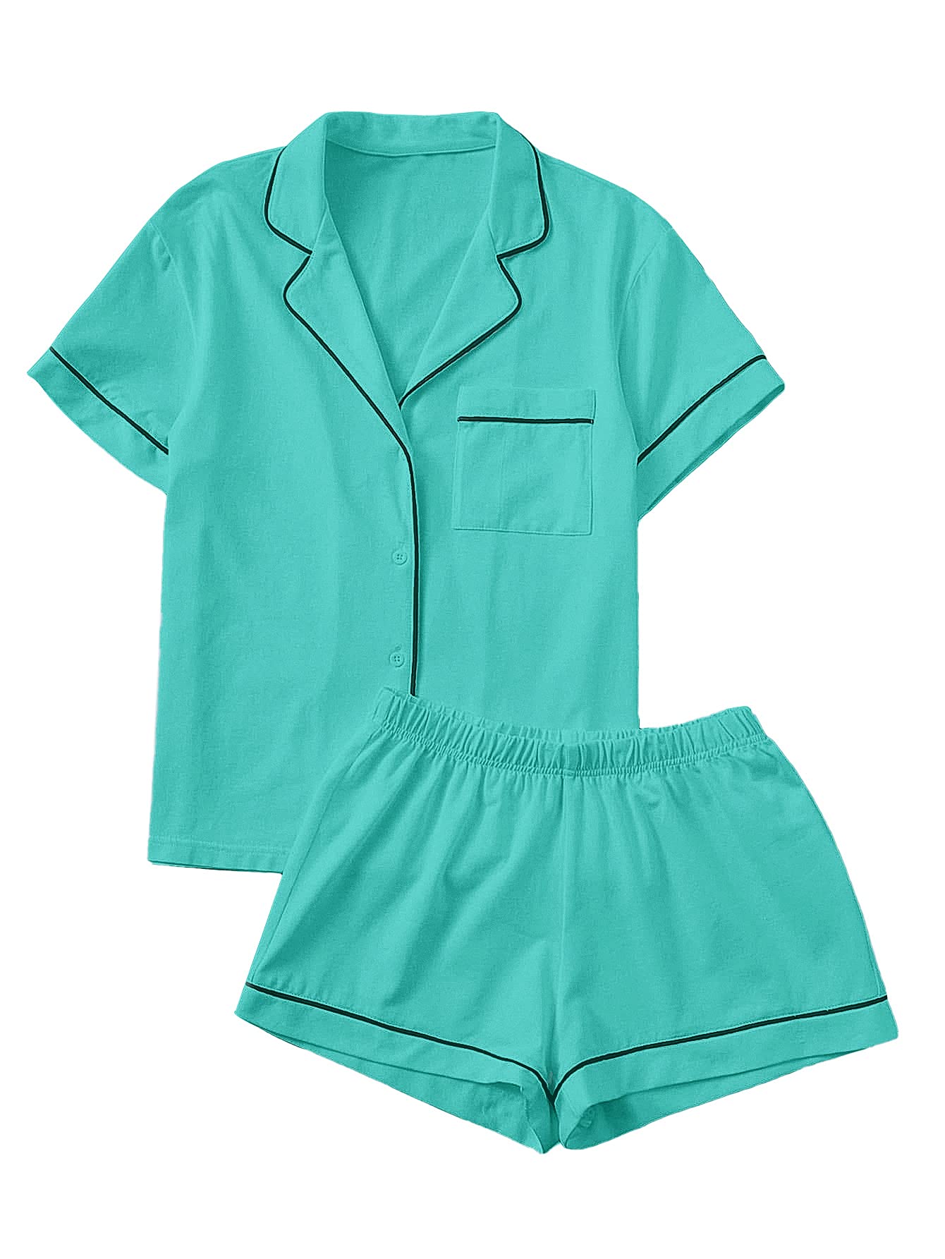 Floerns Women's Notch Collar Short Sleeve Pajama Set - Soft Sleepwear 2 Piece Pajamas for Women - Perfect for Lounging, Sleeping & Relaxing at Home