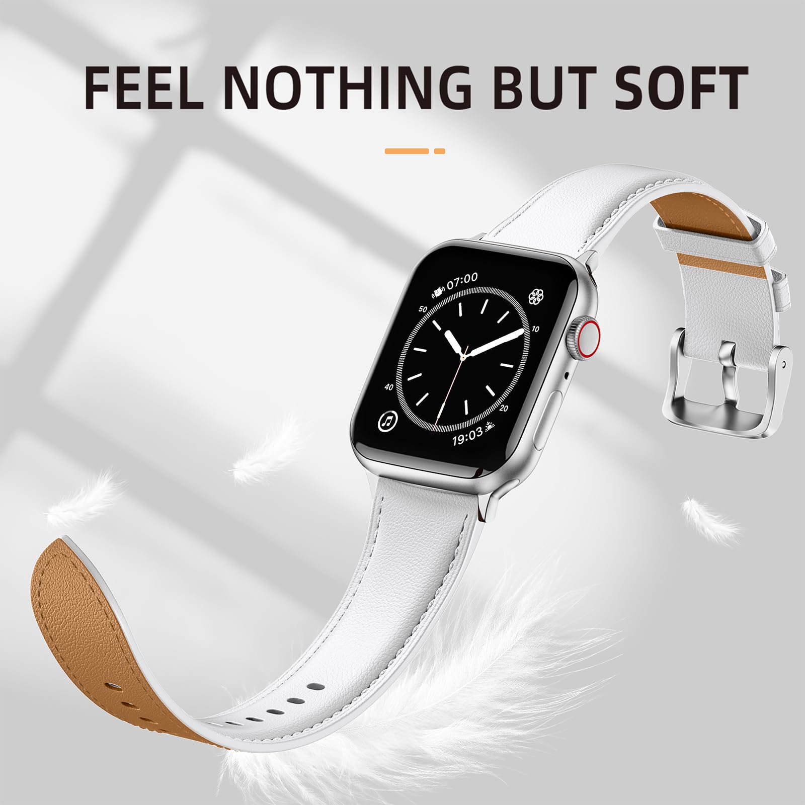 Genuine Leather Apple Watch Band 38mm 40mm 41mm 42mm 44mm 45mm 49mm - Classic Replacement Strap Compatible with All Apple Watch Series 10/9/8/7/6/5/4/3/2/1/SE - Soft Comfortable Leather Watchband for Women & Men (White) - Perfect for Work, Gym & Everyday Wear