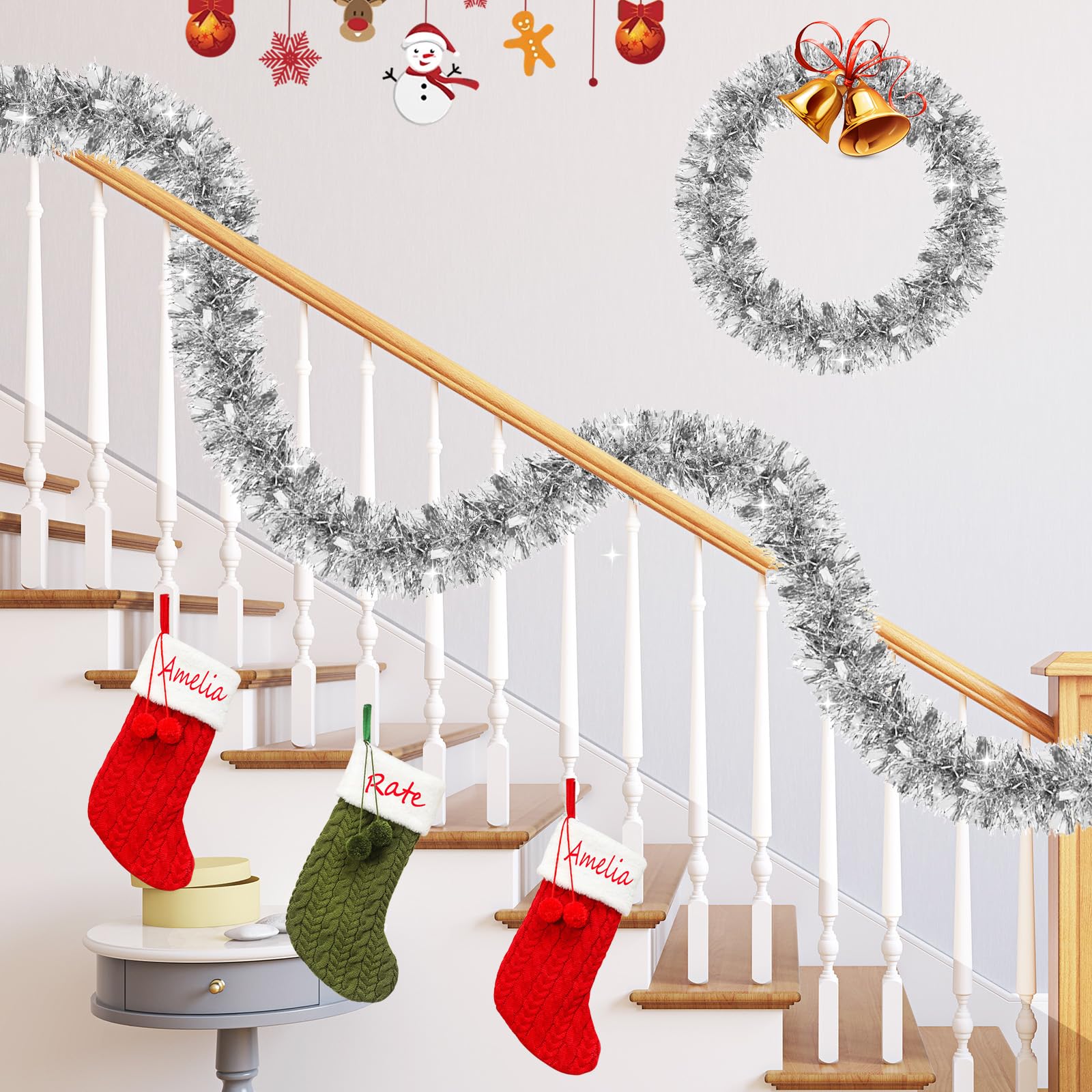 50Ft Silver Christmas Garland - Metallic Tinsel Twist Garland for Xmas Tree, Staircase, Fireplace, Ceiling & Party Decor | Indoor & Outdoor Holiday Decoration | Perfect for Home, Office, and Festive Celebrations