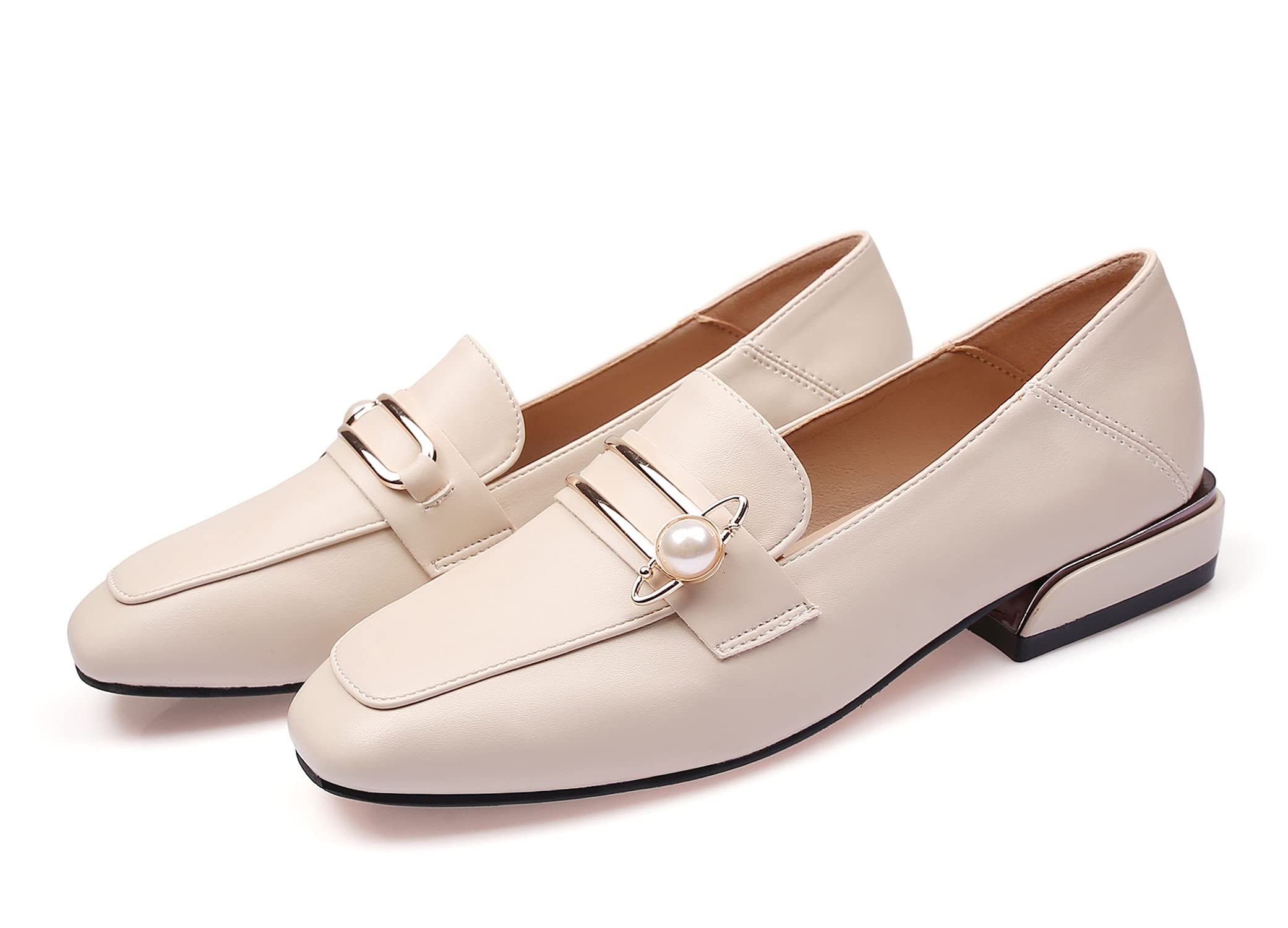 Mininshion Women's Penny Loafers Casual Heel Flats - Comfortable Slip-On Shoes for Work & Travel, Beige US 5.5 | Perfect for Office, Walking & Everyday Wear