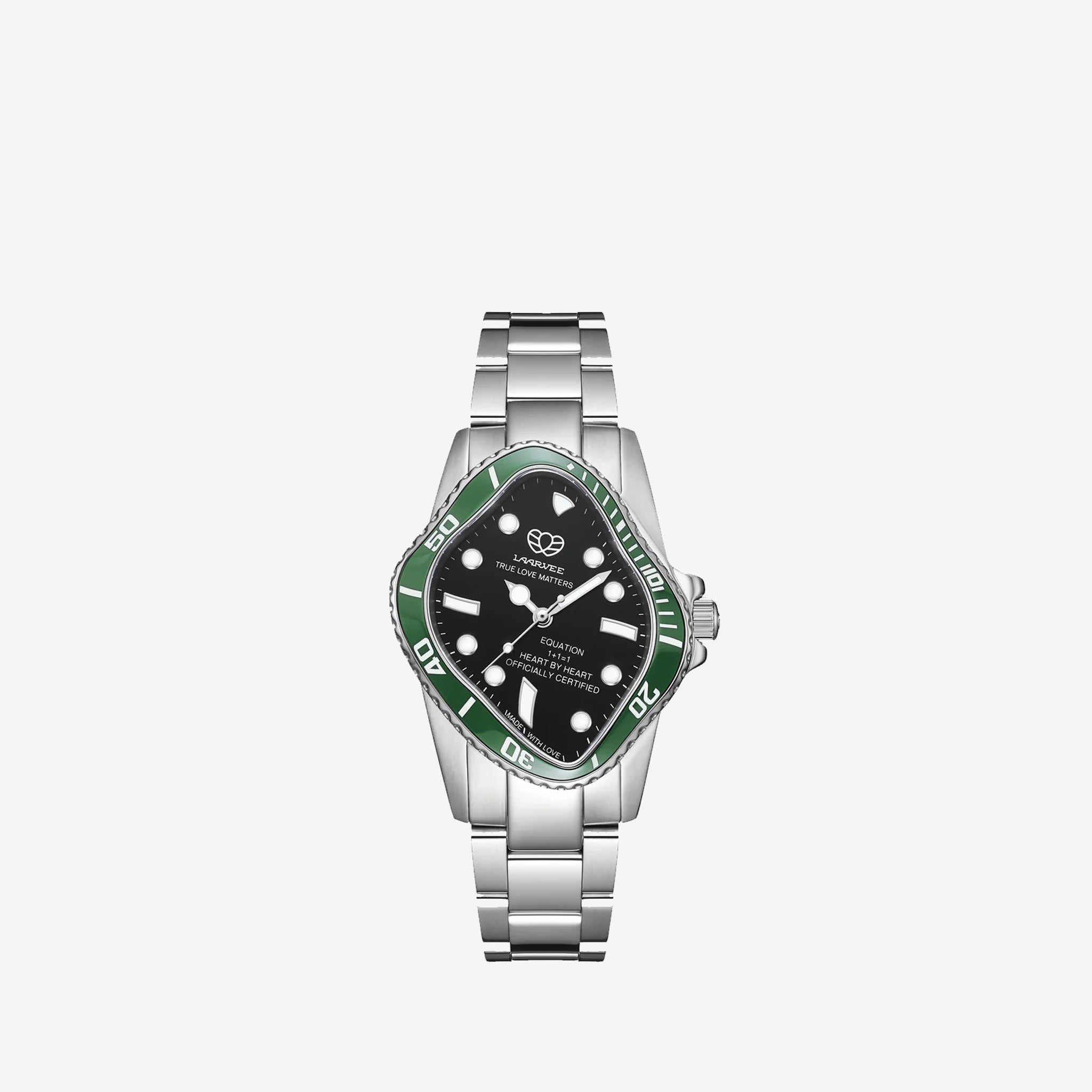 PEA101 Silver Precision Steel Watch with Green Bezel & Black Dial - 32mm Men's Casual Dress Watch for Business, Office and Everyday Wear