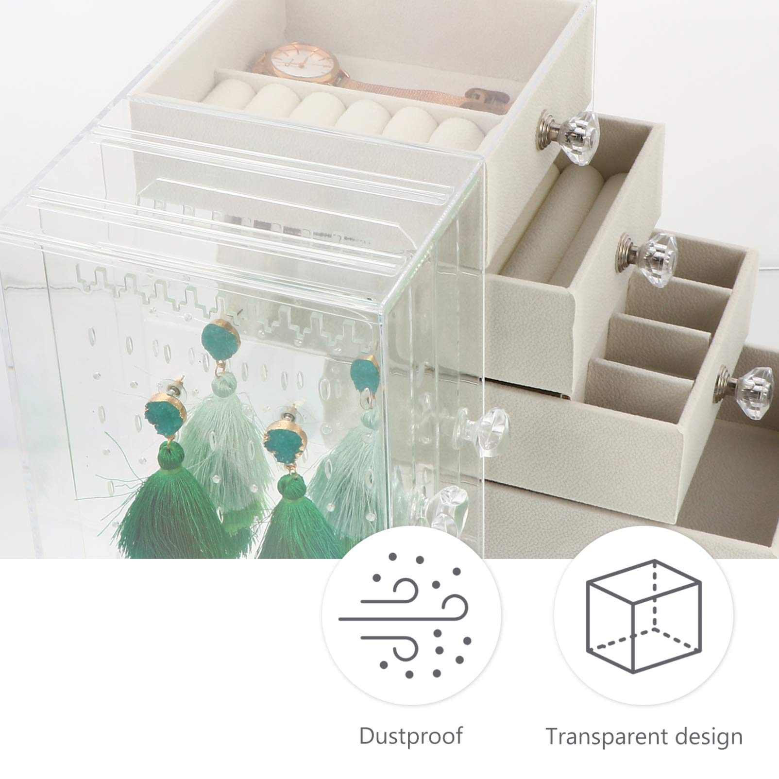 Cabilock 1pc Clear Acrylic Jewelry Box Organizer with Trays - Drawer Display Stand for Bracelets, Earrings & Necklaces - Perfect for Retail Stores, Boutiques & Home Jewelry Organization