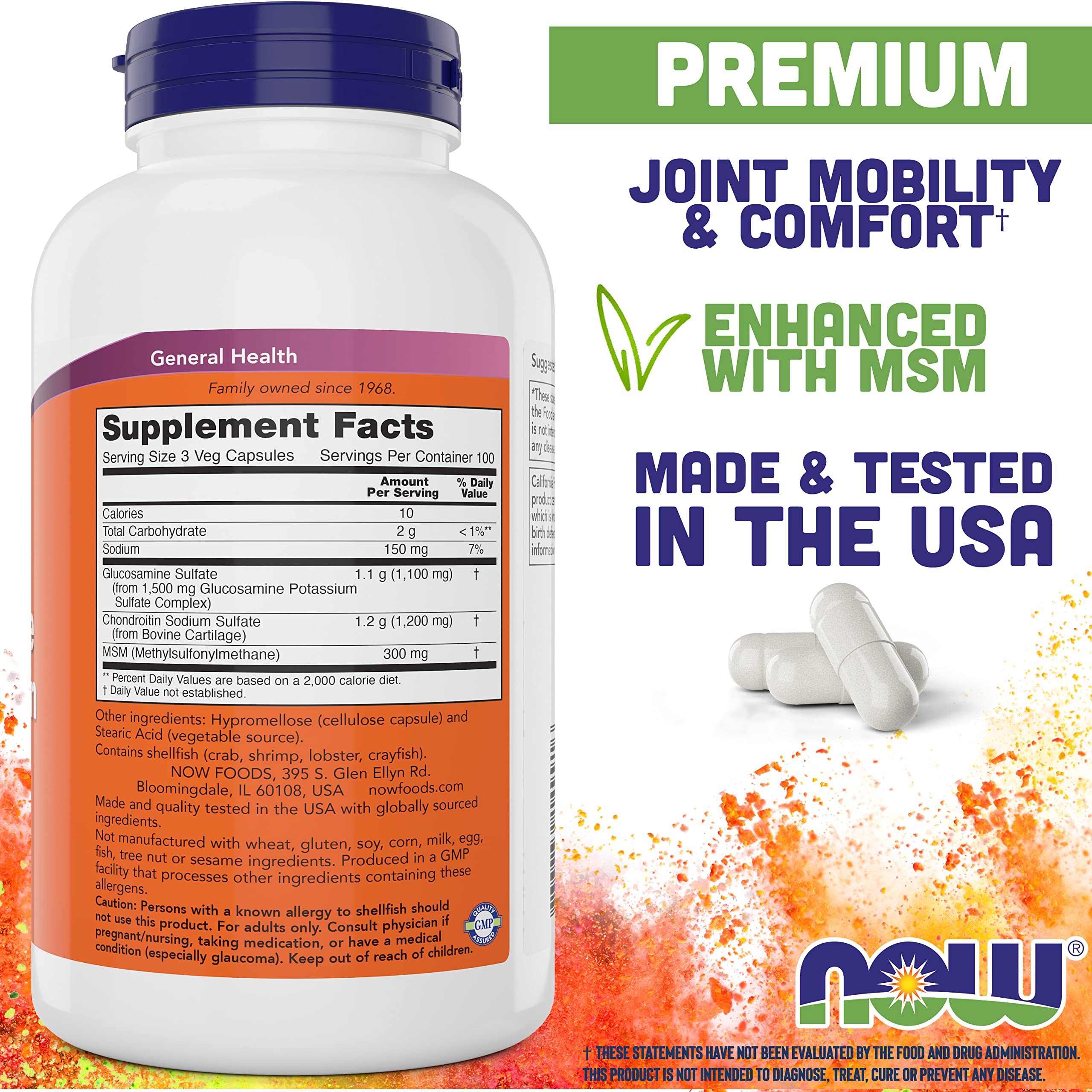 Now Glucosamine & Chondroitin with MSM - 300 Capsules (Pack of 2) - Premium Joint Health Supplement for Pain Relief & Mobility Support - Ideal for Athletes, Seniors & Active Lifestyles
