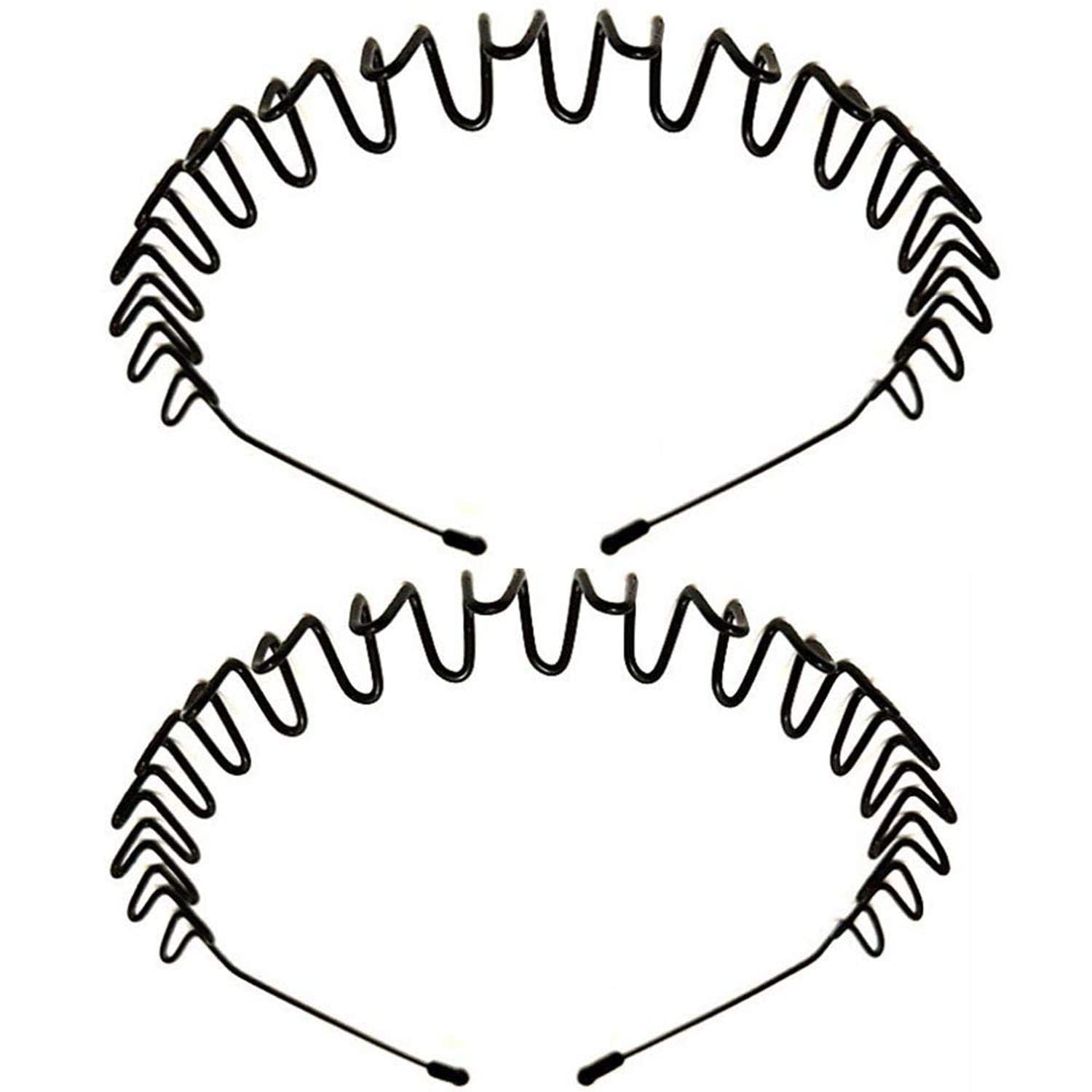 BELICIA Unisex Metal Elastic Non-Slip Wavy Spring Hair Hoops - 6 Pack Sports Hair Bands for Men & Women (Black) | Gym, Running, Yoga & Everyday Wear