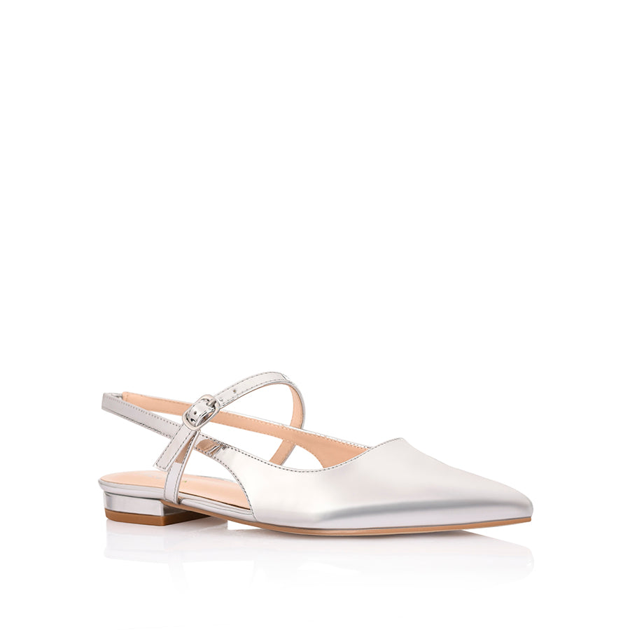 Hiatus Sling Back Flats - Silver Mirror Women's Comfortable Shoes for Casual Wear, Office & Party Occasions