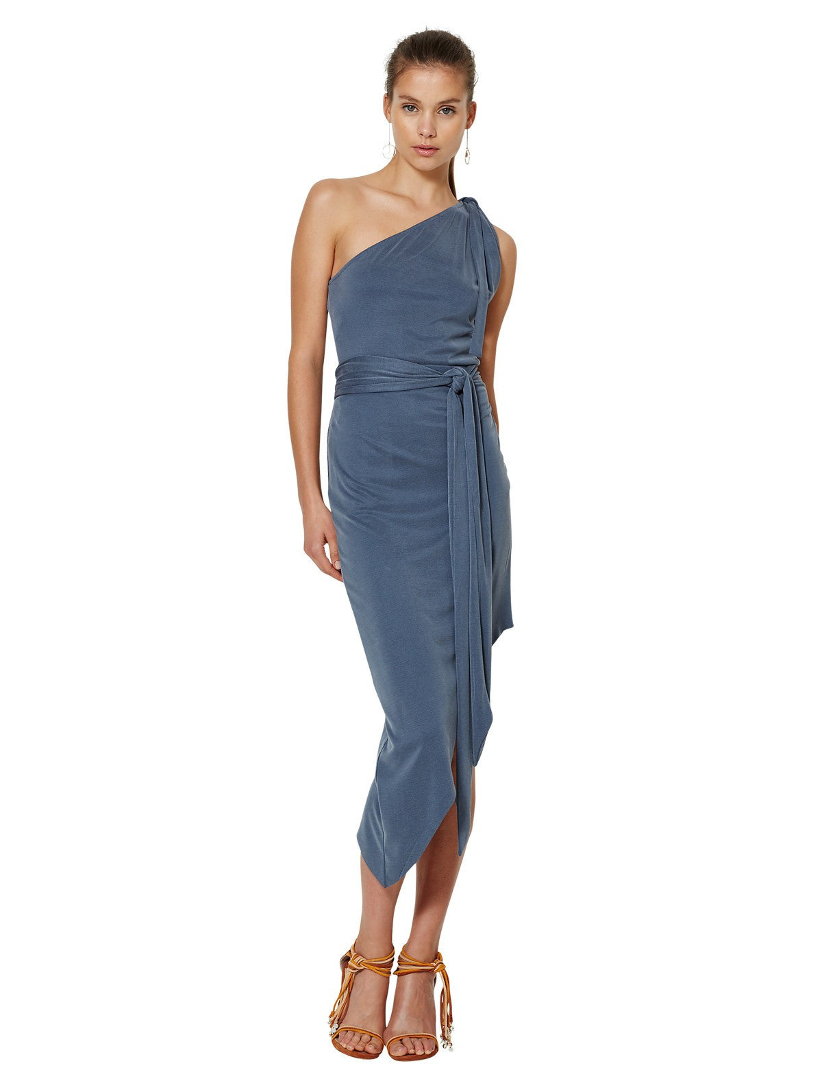 Delphine Asymmetrical Dress for Women | Elegant Steele Blue Midi Dress | Perfect for Cocktail Parties, Date Nights & Special Occasions