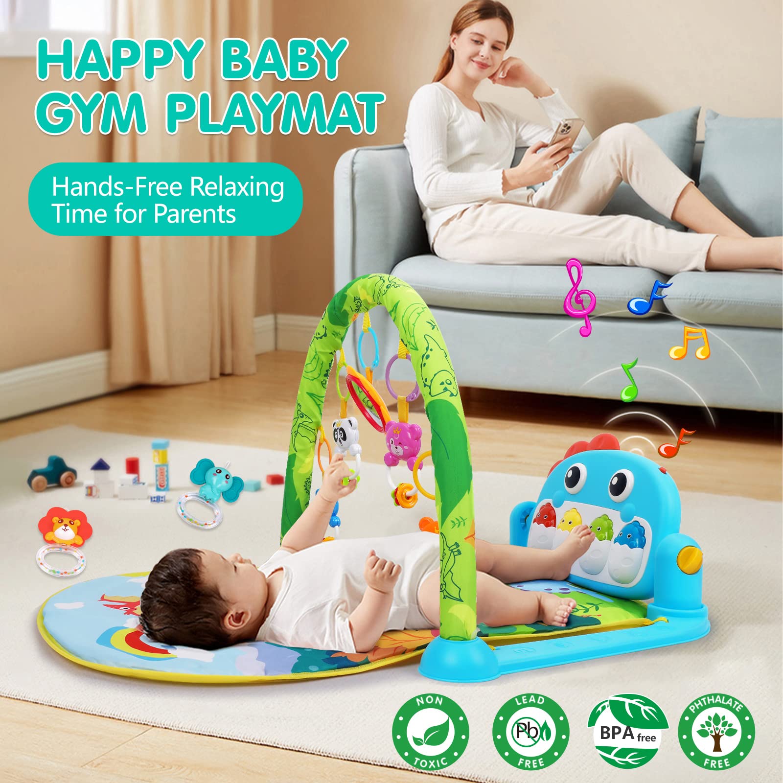 **Baby Gym Play Mat with Music & Lights - Dinosaur Style Activity Center for Newborns & Infants (0-12 Months) | Tummy Time Toy, Sensory Development & Early Learning Gift**    *(Perfect for Playtime, Crawling Practice & Interactive Fun at Home or Daycare!)*