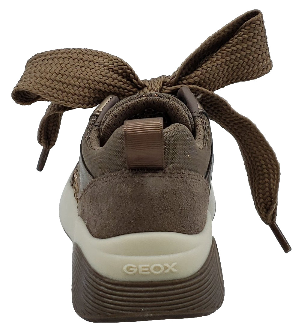 Geox Girls Sinead Dark Beige Pearl Leather Sneakers - Comfortable Casual Shoes for School, Play & Everyday Wear | Breathable Lightweight Design for Active Kids