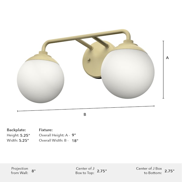 Hunter Hepburn 2-Light Vanity Light in Modern Brass Finish - Perfect for Bathroom, Bedroom, and Dressing Room Lighting