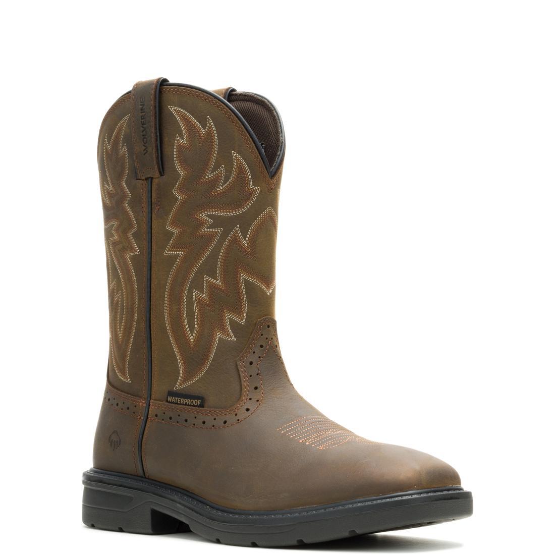 Premium Rancher Level Soft Toe Pull On Work Boots - Dark Coffee Brown - Comfortable Slip Resistant Cowboy Boots for Men - Ideal for Farming, Construction & Outdoor Work