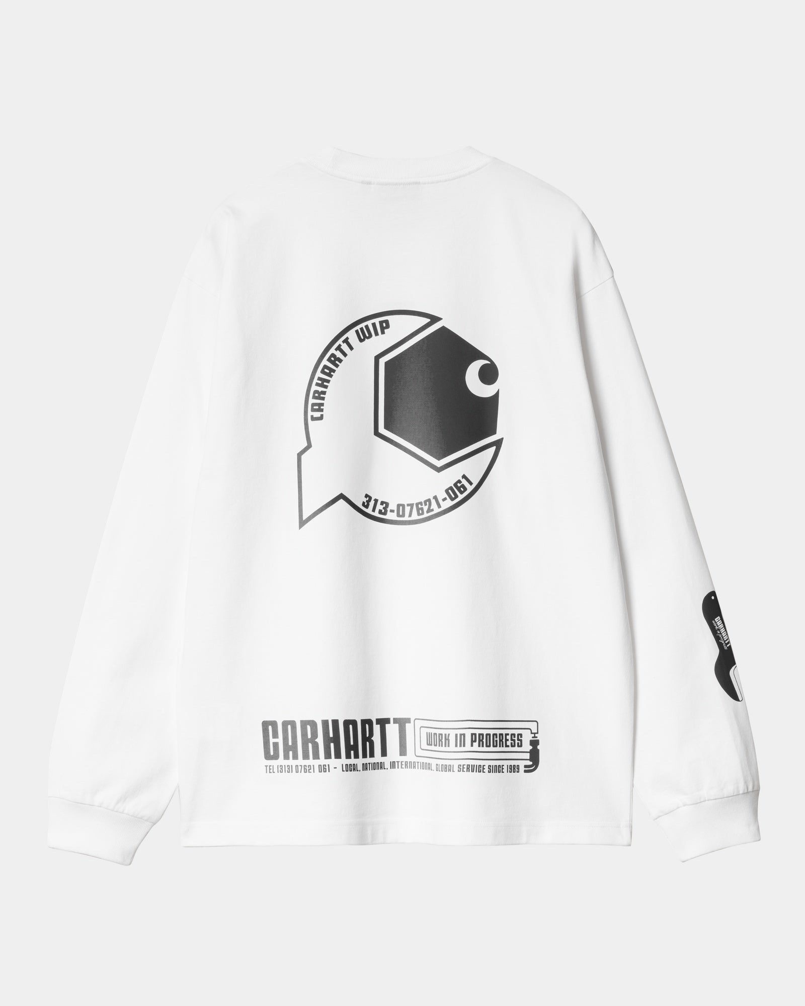 Premium Long Sleeve Industrial Work T-Shirt - Durable Cotton Crewneck (White/Black) | Ideal for Construction, Warehouse & Outdoor Workwear