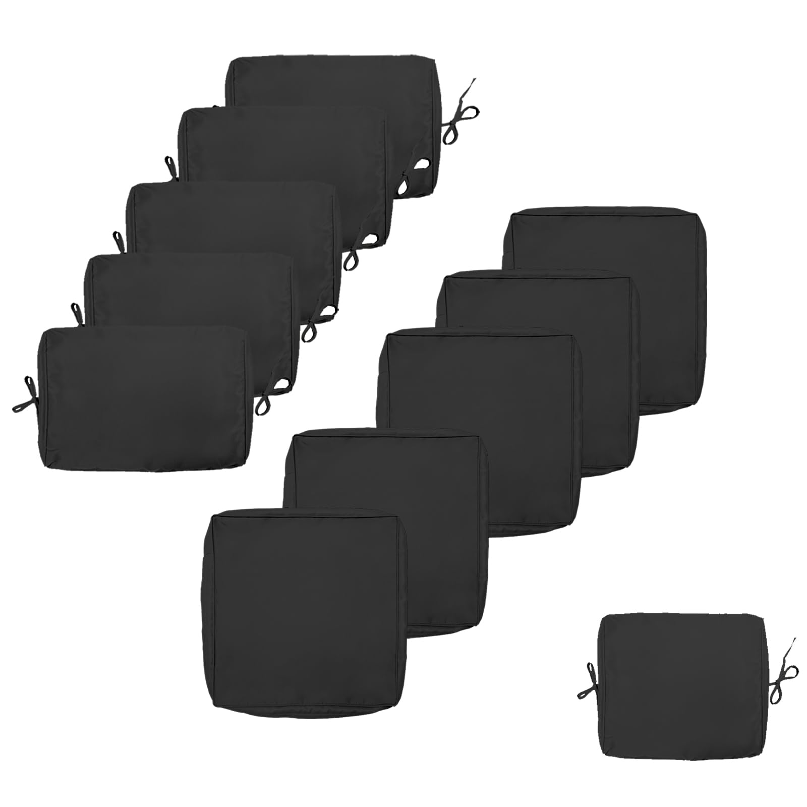 11-Piece Waterproof Outdoor Cushion Covers Set - Durable Zippered Replacement Covers for 6-Piece Patio Furniture (Black) - Perfect for Garden, Deck, Poolside & Outdoor Lounge Areas