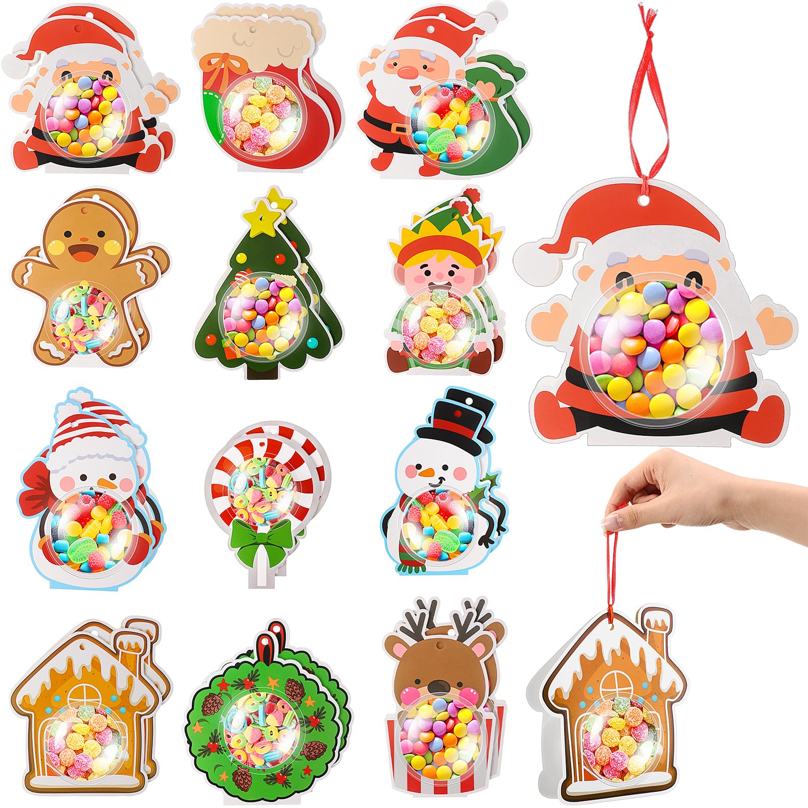 Watersay 24 Sets Clear Candy Dome Holders with DIY Cards - Christmas Party Favors, Money Gift Boxes, Santa Shakers for Holiday Crafts, Goodie Bags & Stocking Stuffers - Perfect for Xmas Decorations, Gift Wrapping & DIY Projects