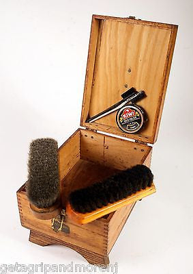 Premium GOLD BOND Shine Chest Wooden Shoe Shine Kit with Polishing Brush & Accessories - Professional Shoe Care for Men's Dress Shoes, Boots & Leather Accessories - Perfect for Home, Office & Travel Use