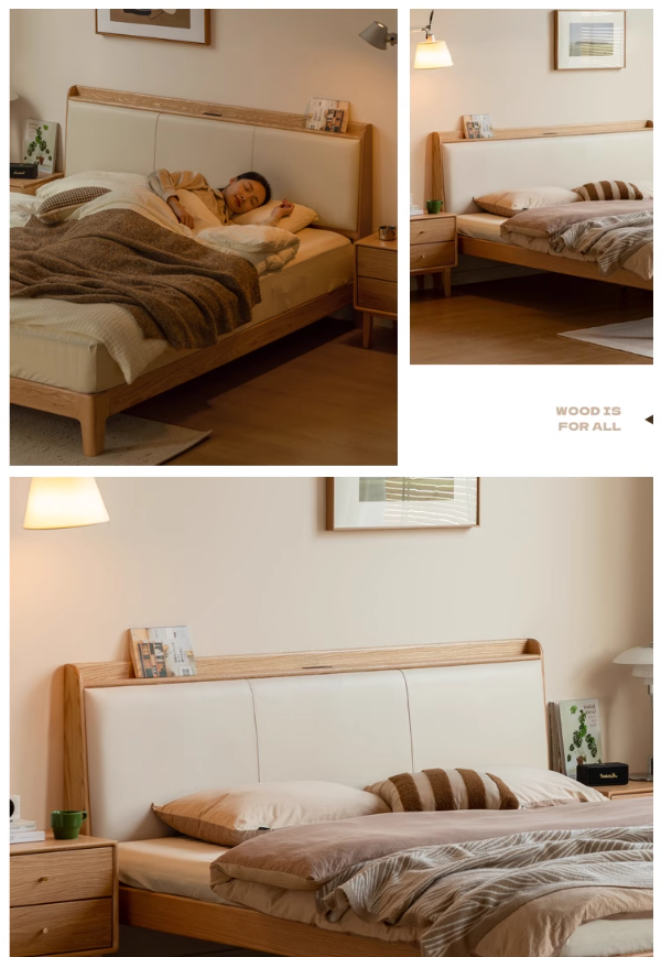 Solid Oak Wood Modern Minimalist Bed Frame - Durable & Stylish for Bedroom, Guest Room, or Studio Apartment