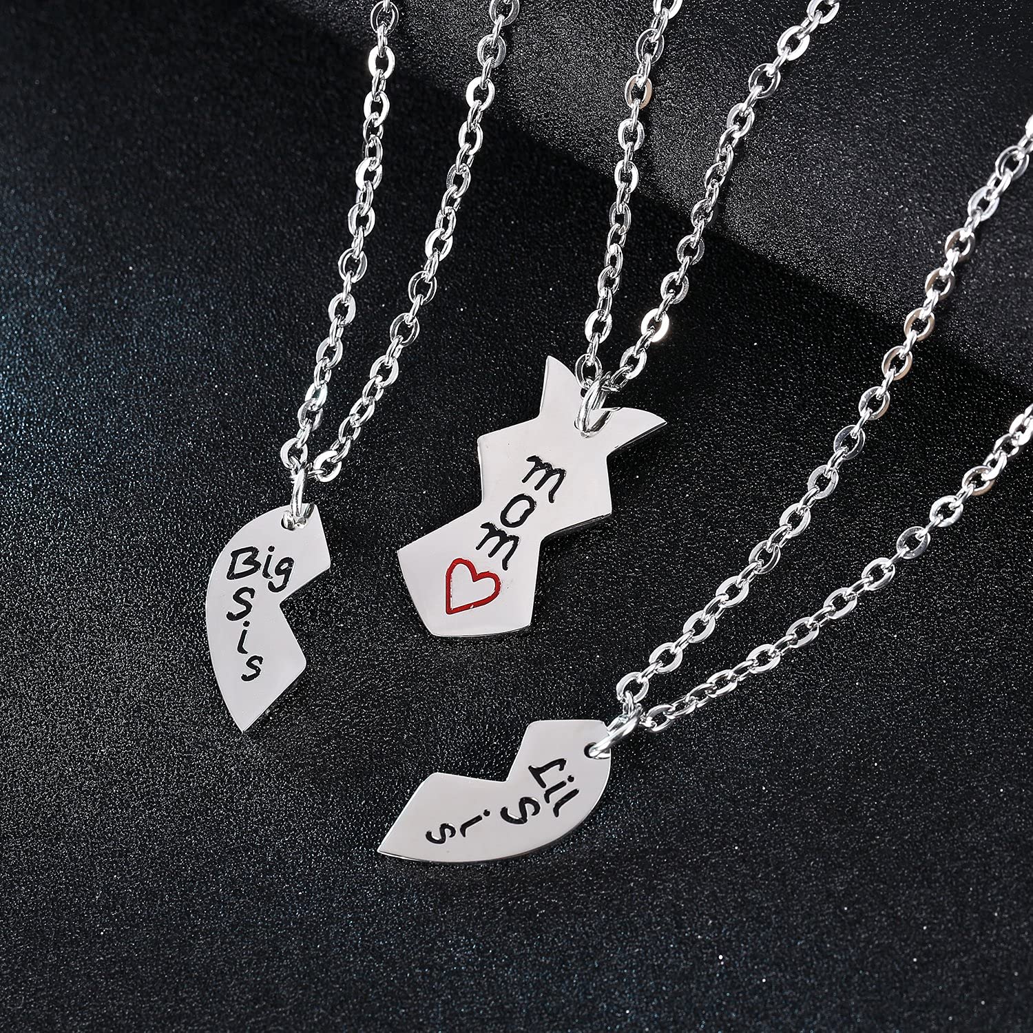 BESPMOSP 3-Piece Sterling Silver Mom & Sister Necklace Set - Big Sis Lil Sis Matching Jewelry Gift for Mother's Day, Christmas, Birthday from Daughter | Perfect for Family Reunions, Special Occasions & Heartfelt Moments