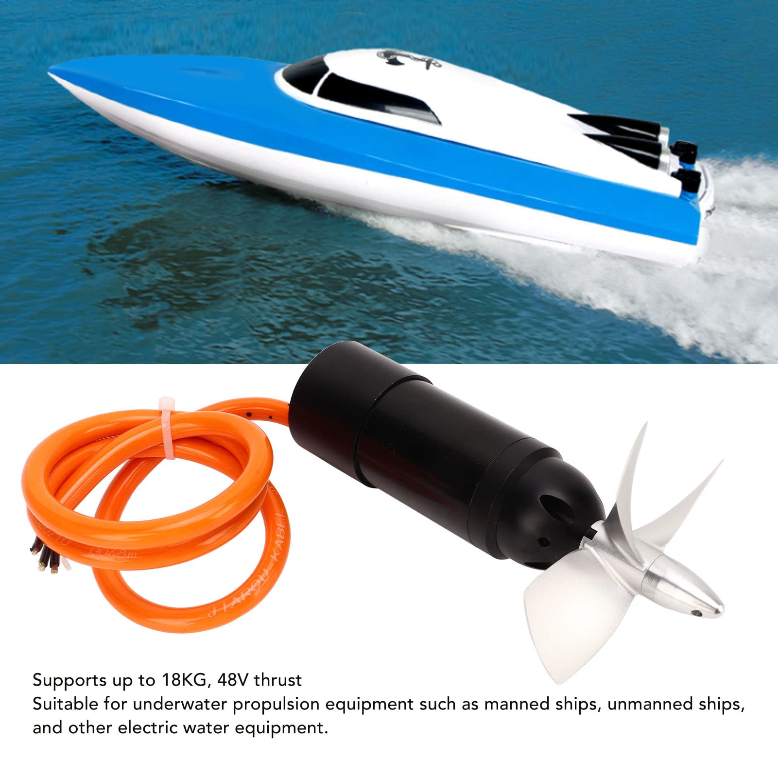 48V 4000RPM Aluminum Alloy Underwater Thruster - High Thrust RC Jet Boat Motor with 3 Blades Propeller for RC Bait Boats, Submarines & Water Electric Equipment | Perfect for Fishing, Underwater Exploration & Marine Robotics
