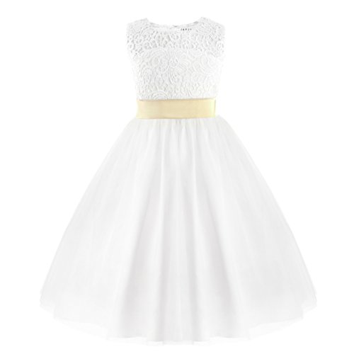 iiniim Girls White Flower Dress for Kids Pageant Wedding Bridesmaid - Hollow Heart Back Design - Perfect for Flower Girls, Birthday Parties & Special Occasions