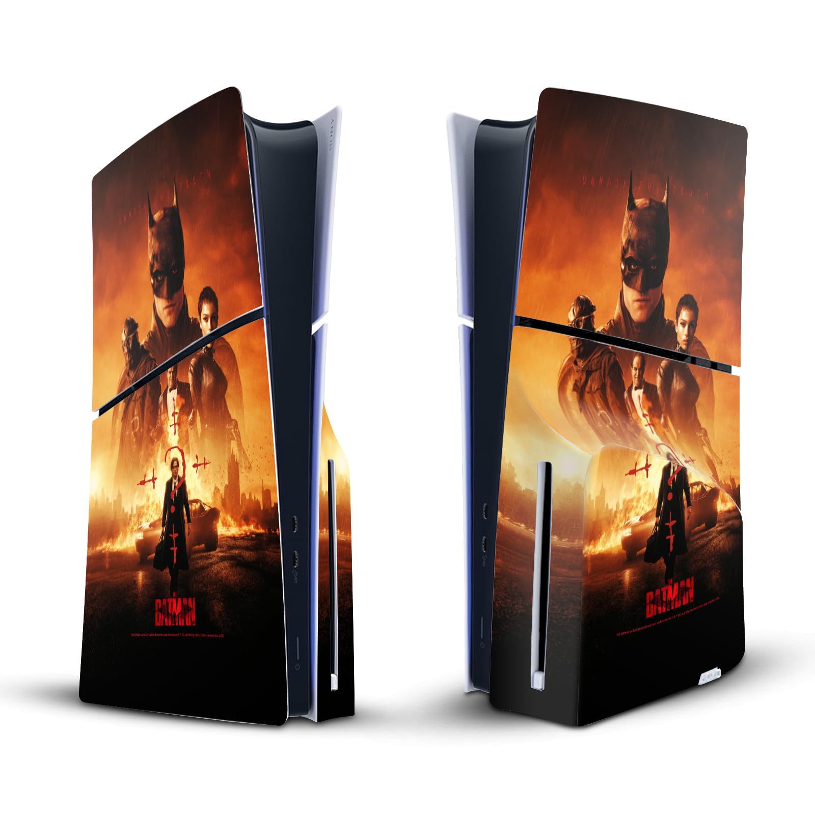 Official The Batman Neo-Noir Group Vinyl Sticker & Poster Skin Compatible with Sony PlayStation 5 PS5 Slim/PRO Disc Edition Console - Gaming Accessory for Superhero Fans & Console Customization