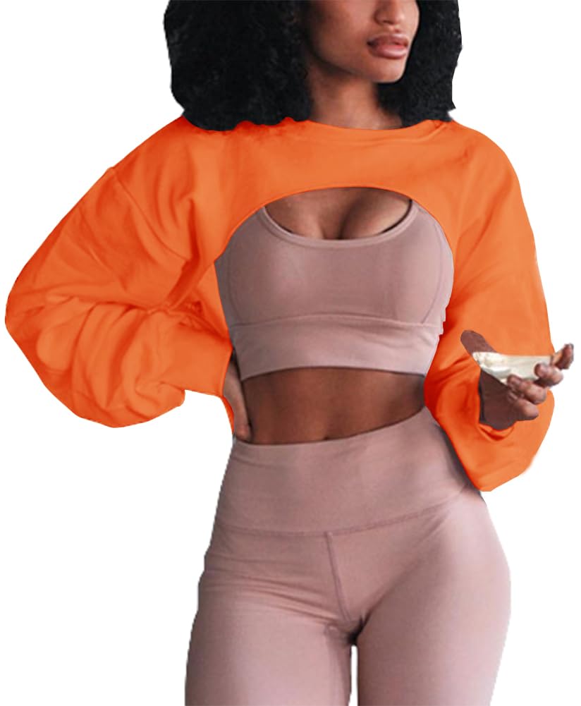 Artfish Women's Cropped Sweatshirt - Long Sleeve Crewneck Loose Fit Cutout Crop Top for Workout, Gym & Casual Wear | Perfect for Yoga, Running & Street Style Fashion
