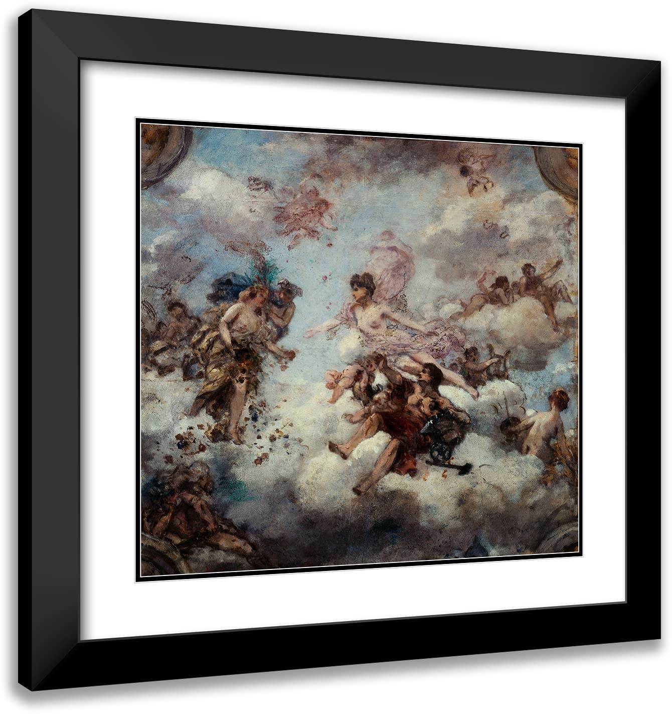 Henri Gervex France Welcoming Abundance Art Print - 16x15 Inch Black Modern Framed Museum Quality Reproduction with Double Matting, 1907 Elysee Palace Ceiling Project - Perfect for Home Decor, Office Wall Art & Gift Giving