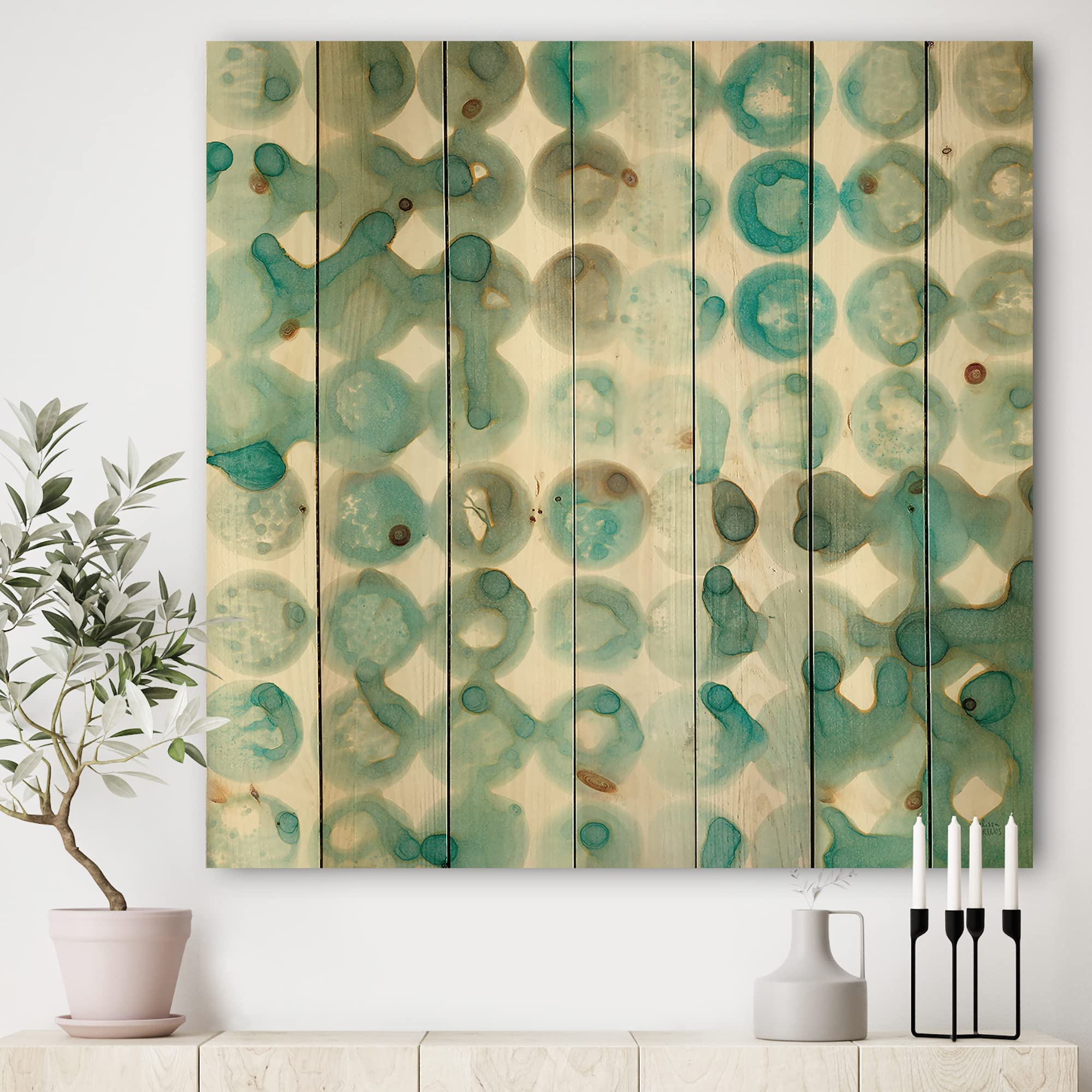 Mid-Century Modern Turquoise Wood Wall Art - Abstract Geometric Panels for Home Decor