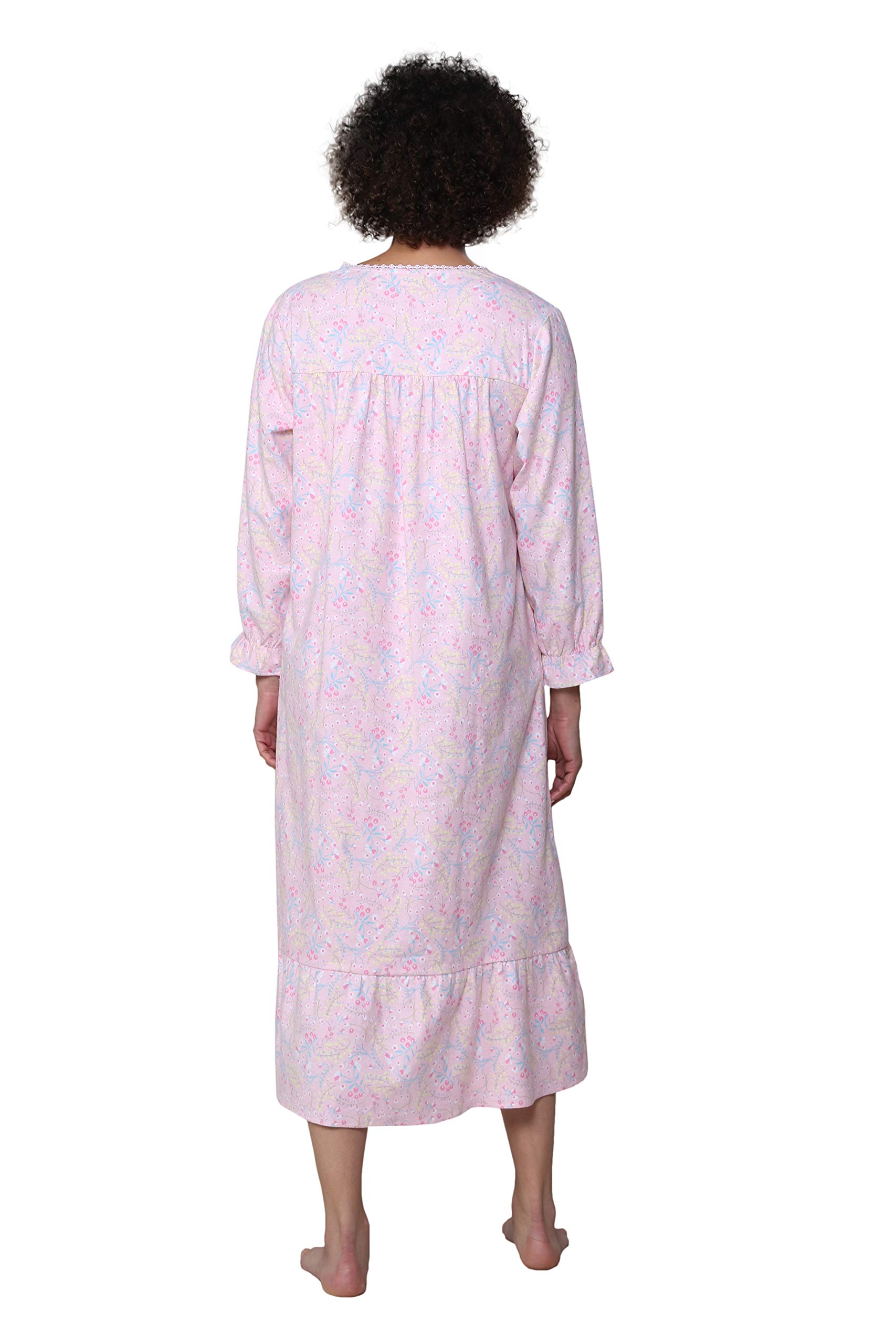 LA CERA Women's Flannel Pleated Nightgown - Soft & Cozy Long Sleeve Sleepwear for Winter, Lounge & Relaxation at Home