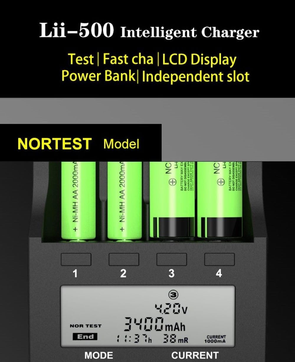 LiitoKala Lii-500 Smart Universal Battery Charger with LCD Display - Compatible with 18650, 26650, AA, AAA Batteries - Capacity Testing & Touch Button - Perfect for Home, Office, and Travel Use