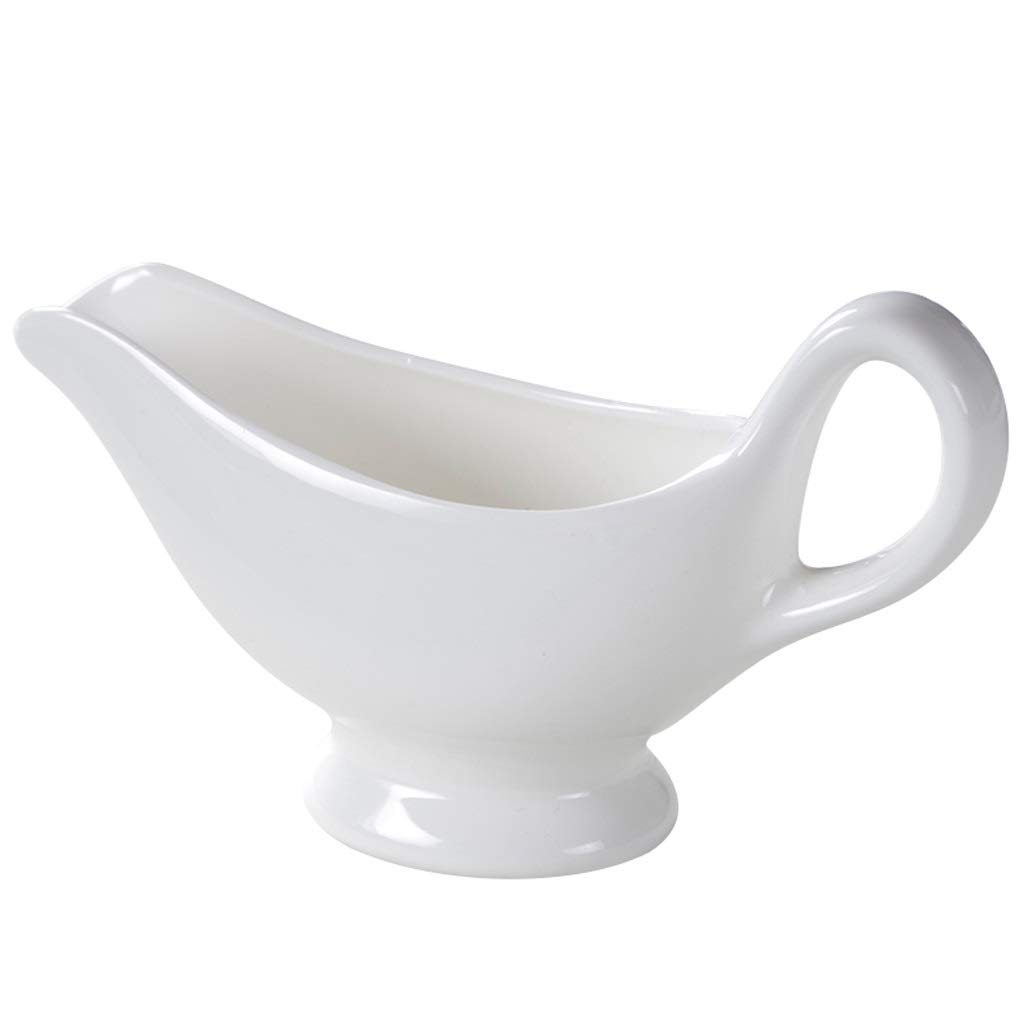 Traditional Porcelain Creamer Pitcher & Gravy Boat with Saucer - Ceramic Sauce Boat with Tapered Spout for Milk, Gravy & Dressings - Perfect for Dining Tables, Restaurants & Tea Parties (Size S)