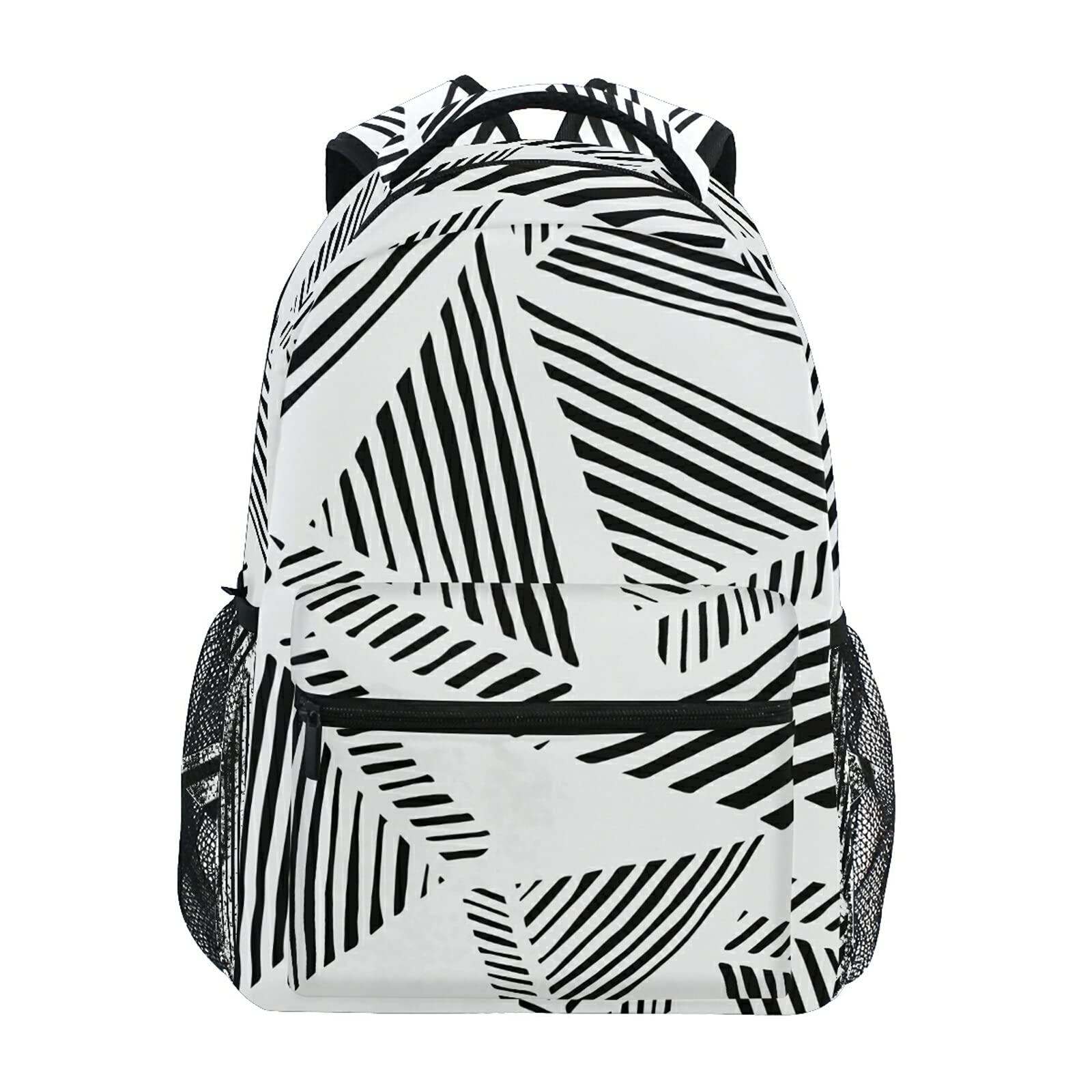 Stylish Triangle Patchwork Backpack - Lightweight Casual Daypack for Men & Women, Black & White Design - Perfect for School, Travel, and Outdoor Adventures