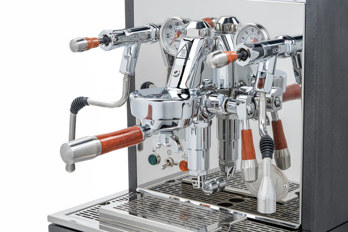 ECM Synchronika Espresso Machine with Paduak Wood & Anthracite Finish - Professional Barista-Grade Coffee Maker for Home & Cafe Use
