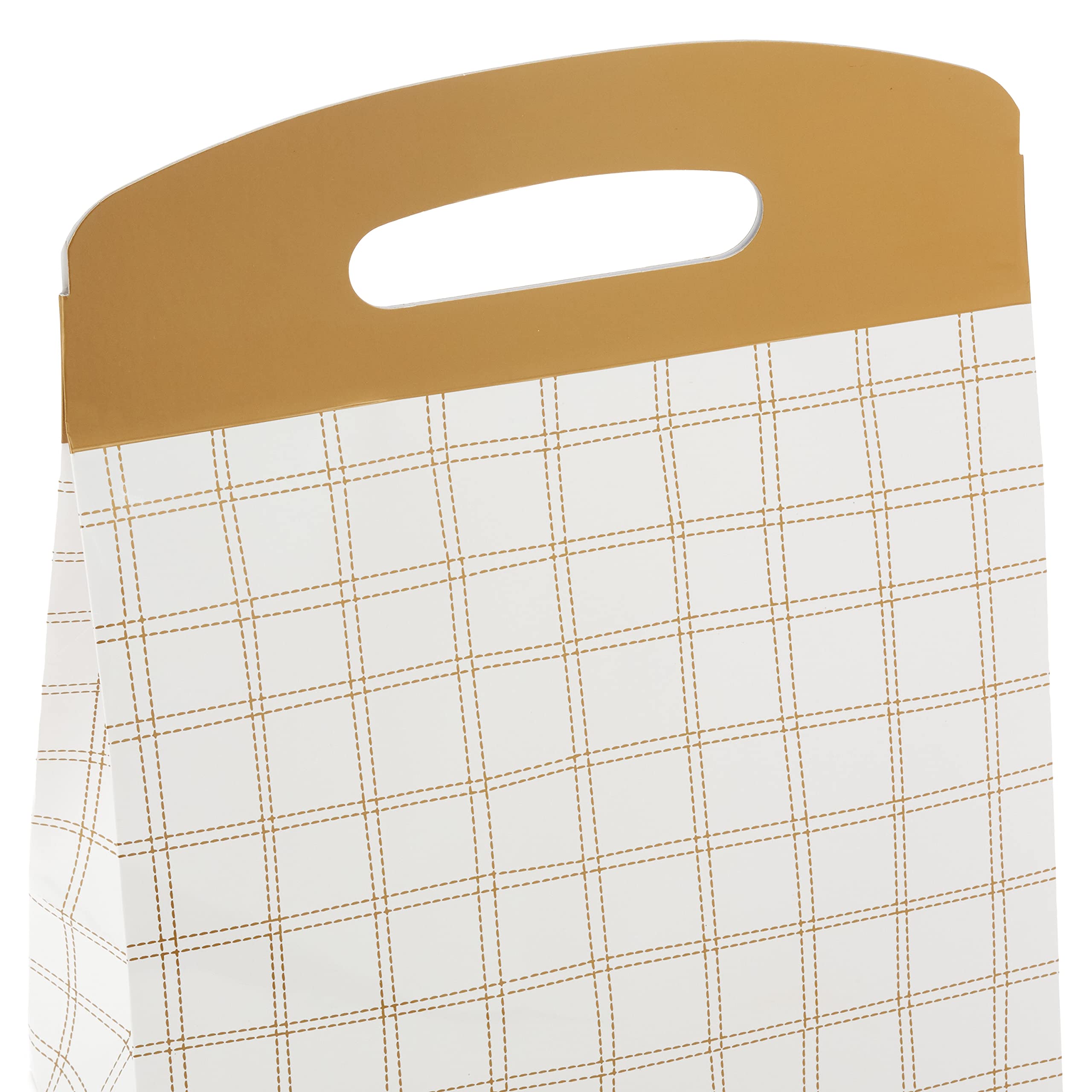 Hallmark Large Self-Sealing Gift Bags with Handles (4 Pack) - Gold & White Plaid and Silver Speckles Designs - Perfect for Wedding Gifts, Graduation Presents, Retirement Parties & Holiday Celebrations - Elegant Gift Packaging Solution for Any Occasion