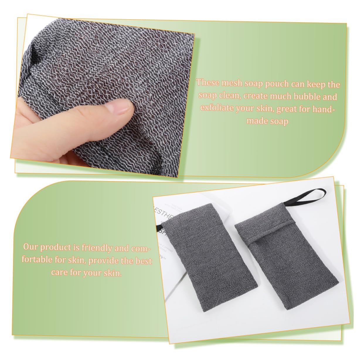 6-Pack Soap Bag Scrubber Sponges - Exfoliating Bar Soap Foam Pouch, Bubble Foam Net for Bath & Shower - Grey Polyester Soap Saver Bag for Face & Body (Perfect for Travel & Eco-Friendly Bathing)