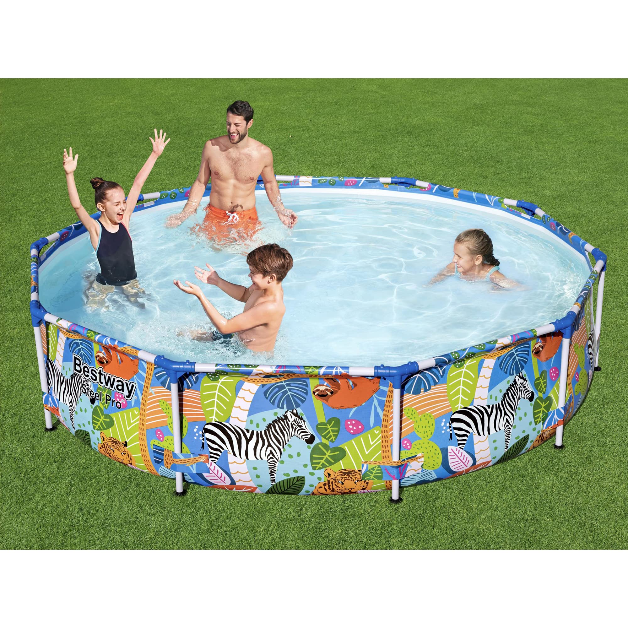 Bestway Steel Pro 10ft x 26in Above Ground Round Backyard Swimming Pool | 1073 Gallon Capacity | Durable Steel Frame | Colorful Animal Graphics | Perfect for Kids, Family Fun & Summer Relaxation