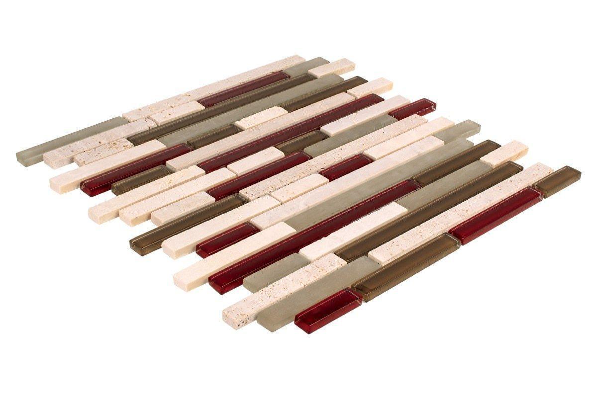 Premium Glass Travertine Wine Blend Tile Brick - Elegant Backsplash Solution for Kitchen & Bathroom Renovations | Waterproof & Stain-Resistant Mosaic Tiles for Modern Home Decor