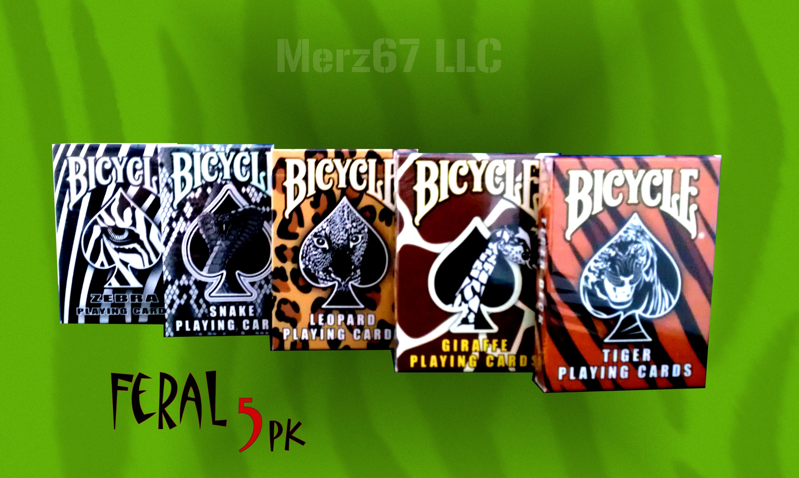 FERAL 5 Pack Bicycle Playing Cards - Premium Poker Size Deck for Magic Tricks, Card Games & Collectibles - Perfect for Poker Nights, Cardistry & Party Entertainment