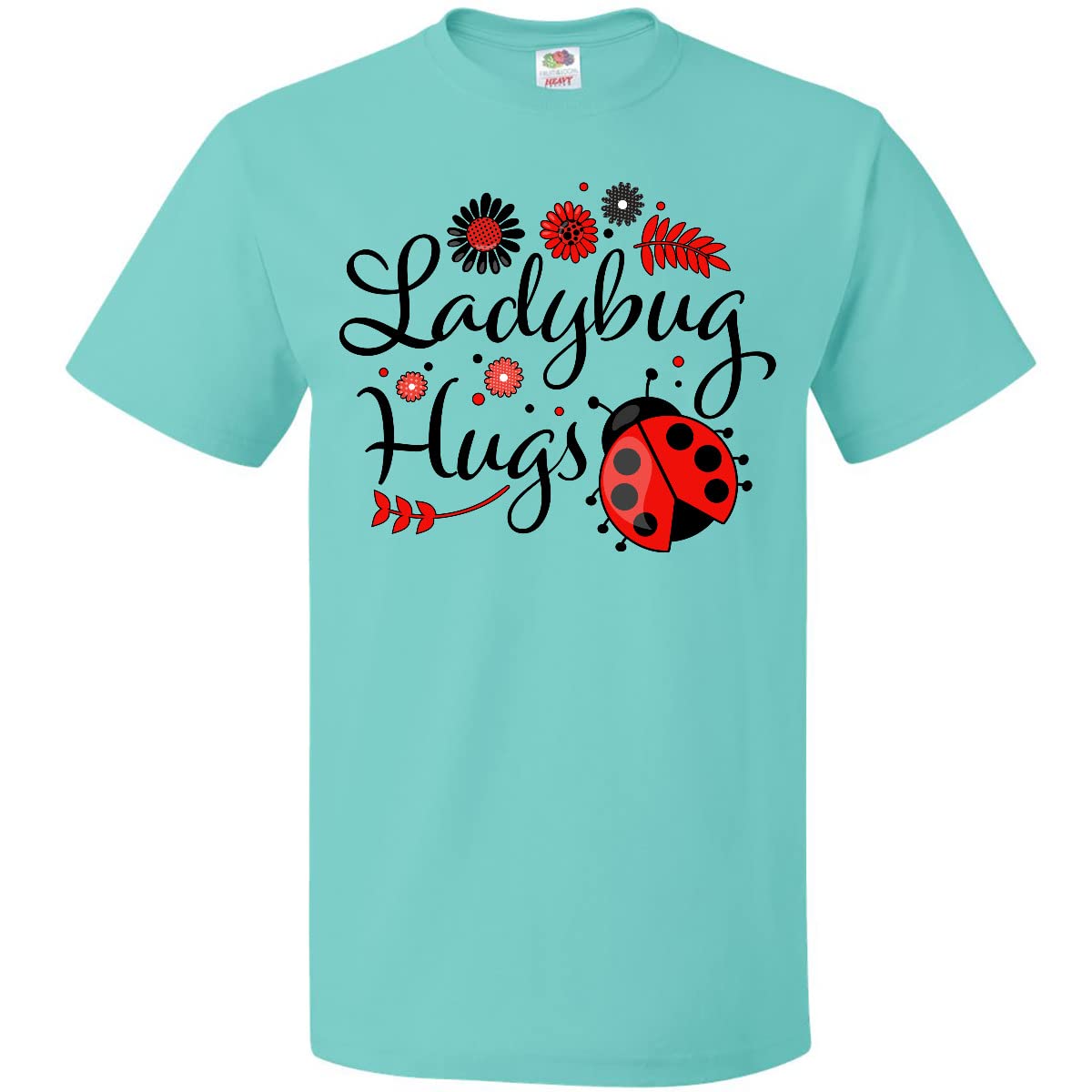 Inktastic Ladybug Hugs with Cute Ladybug and Flowers Graphic T-Shirt for Women - Perfect for Casual Wear, Gardening, and Outdoor Activities