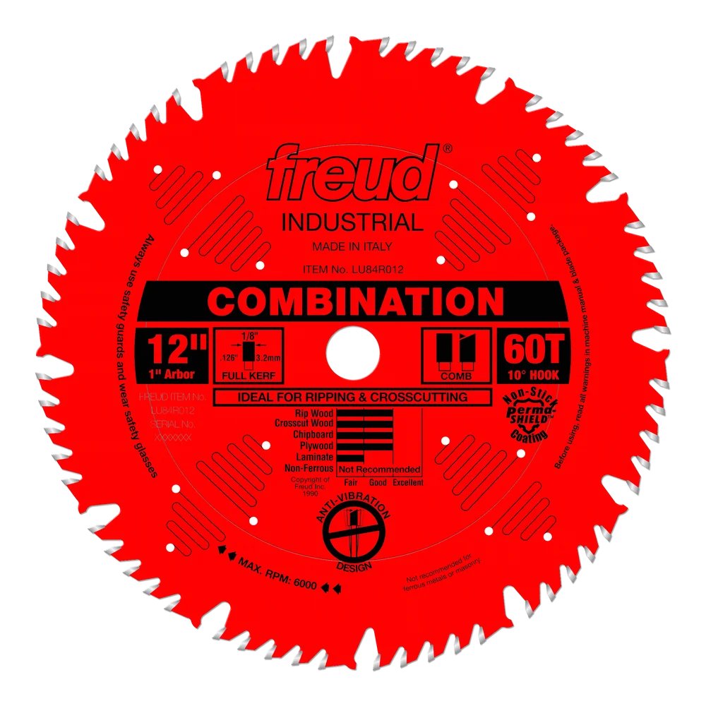 Freud LU84R012 12-Inch 80T Combination Saw Blade - Perfect for Woodworking, Crosscutting, and Ripping - Ideal for Table Saws and Miter Saws
