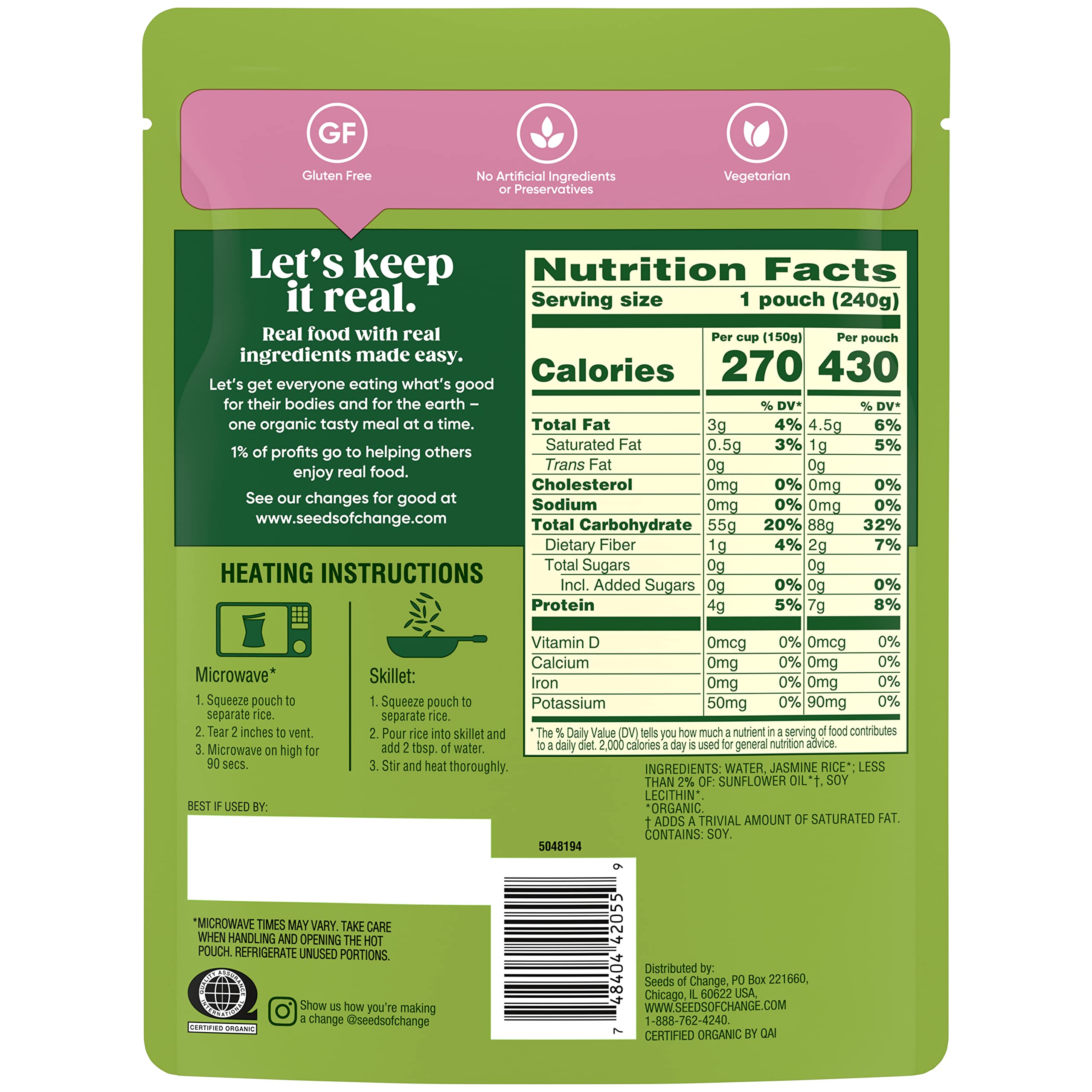 Organic Aromatic Jasmine Rice by SEEDS OF CHANGE - Microwaveable Ready to Eat, 8.5 Oz (Pack of 12) - Perfect for Quick Meals, Meal Prep & Healthy Eating