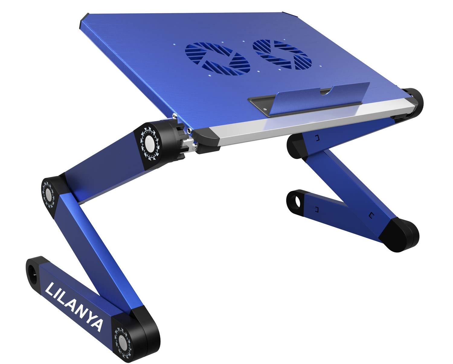 LILANYA Adjustable Laptop Stand with USB Fan - Ergonomic Portable Laptop Table for MacBook, Ultrabook & Notebook - Perfect for Work from Home, Office, Travel, Bed or Couch Use (Blue)