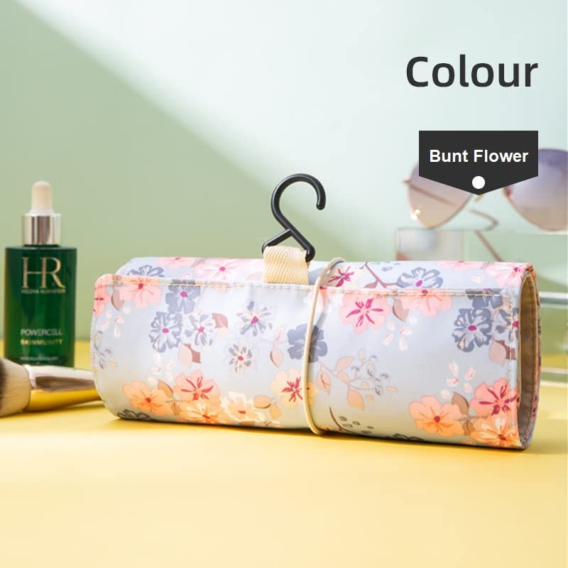 TINSICO Hanging Roll-Up Makeup Bag | Waterproof Travel Toiletry Organizer for Women | 4 Removable Cosmetic Storage Pouches | Perfect for Makeup, Skincare, First Aid & Bathroom Essentials | Floral Design | Ideal for Travel, Camping & Gym Use