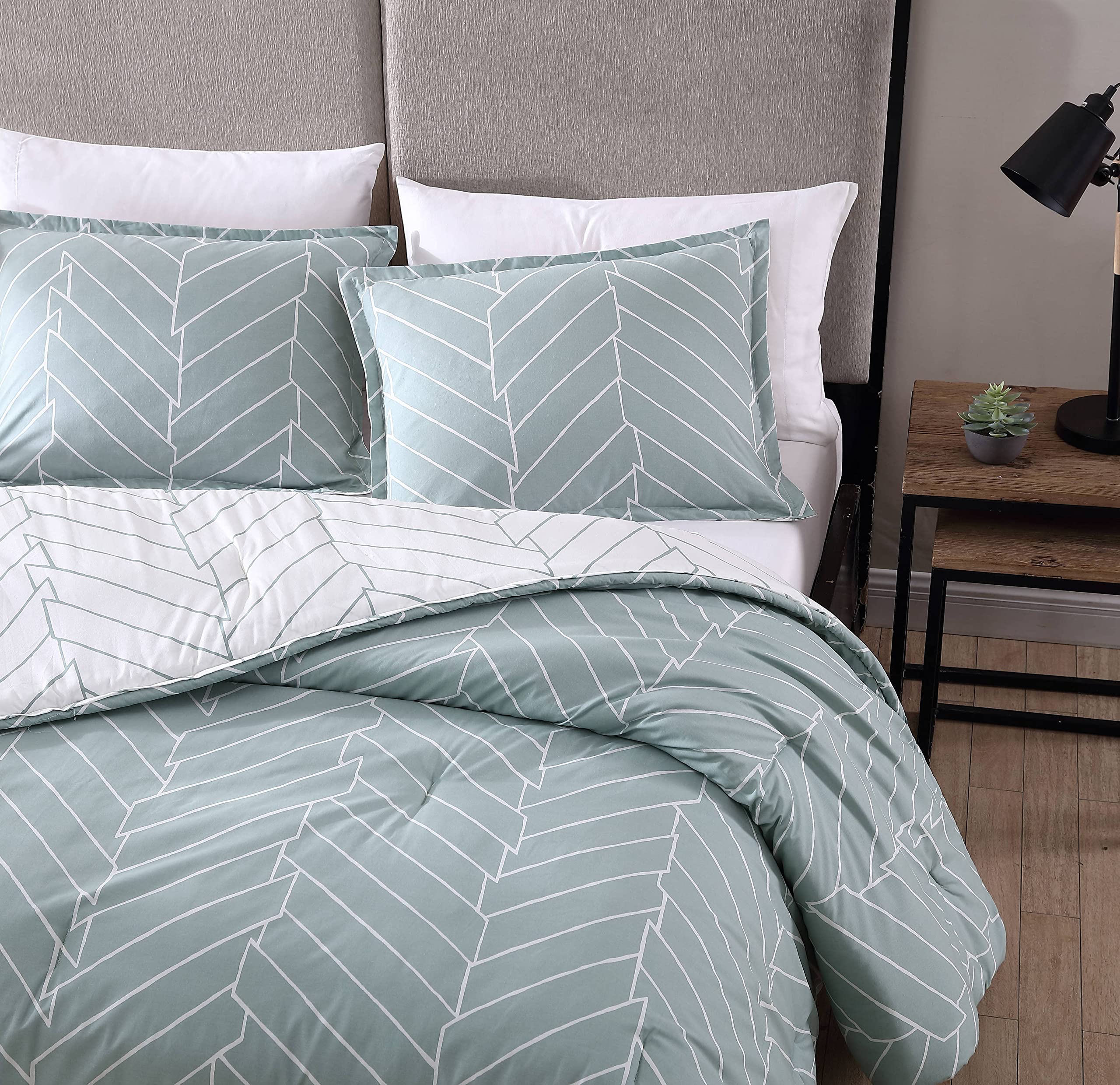 King Size Reversible Cotton Comforter Set with Matching Shams - Modern Ceres Mint Bedding Collection | Perfect for Master Bedroom & Guest Room Decor