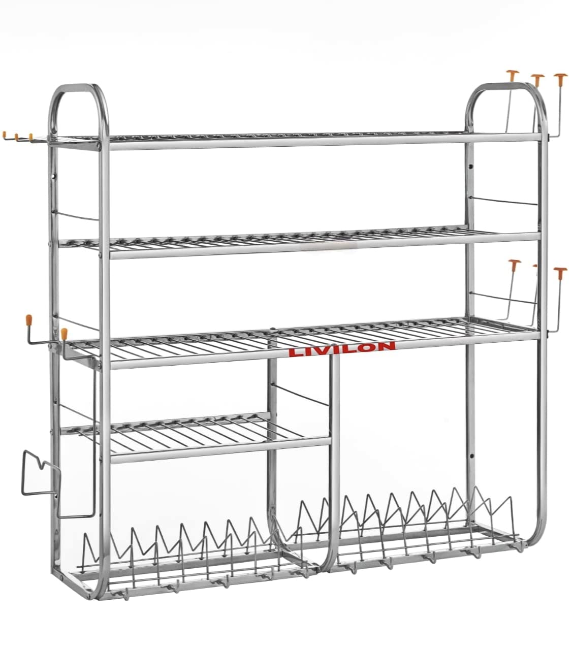 Stainless Steel Wall Mount Kitchen Utensil Rack & Dish Drying Stand - 31x30x10 Inches Organizer for Plates, Cutlery & Cooking Tools | Space Saving Storage Solution for Small Kitchens & Apartments | LVSTLSTLST EE-9