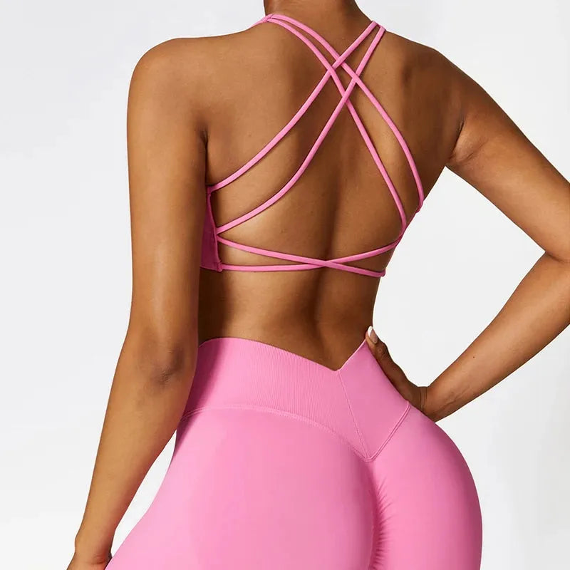 2Pcs Women's Sexy Workout Set - Quick Dry Yoga Suit & V Back Legging Activewear for Gym, Running & Fitness | Comfortable Sports Outfit for Women